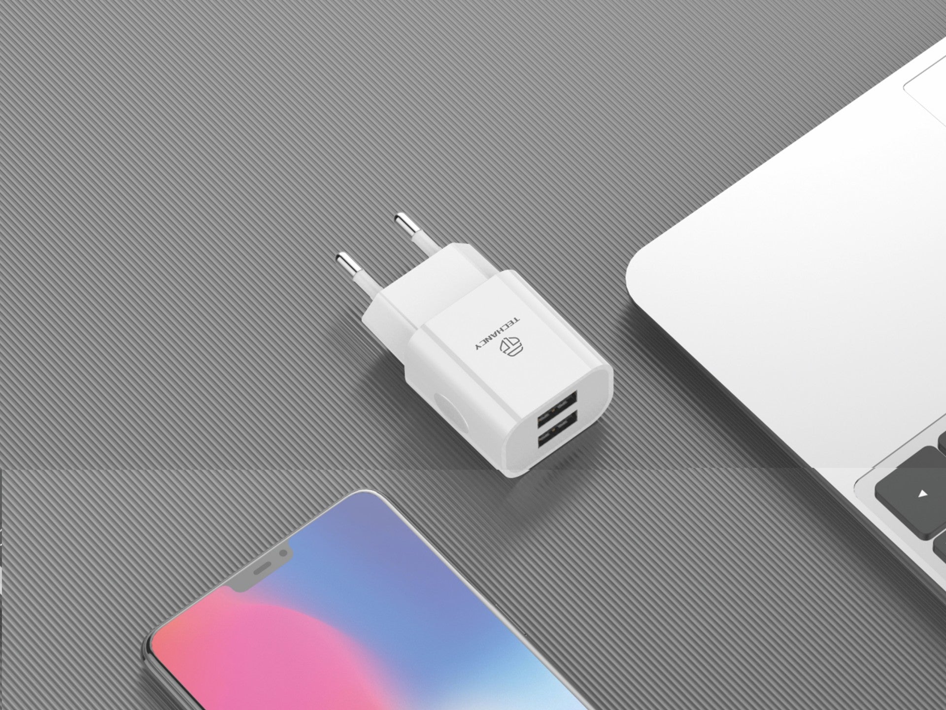 Techancy Carregador De Parede Usb Branco TA2772, Carregamento 5V-2.4A 2usb Compatível Com Diferentes Necessidades De Dispositivos