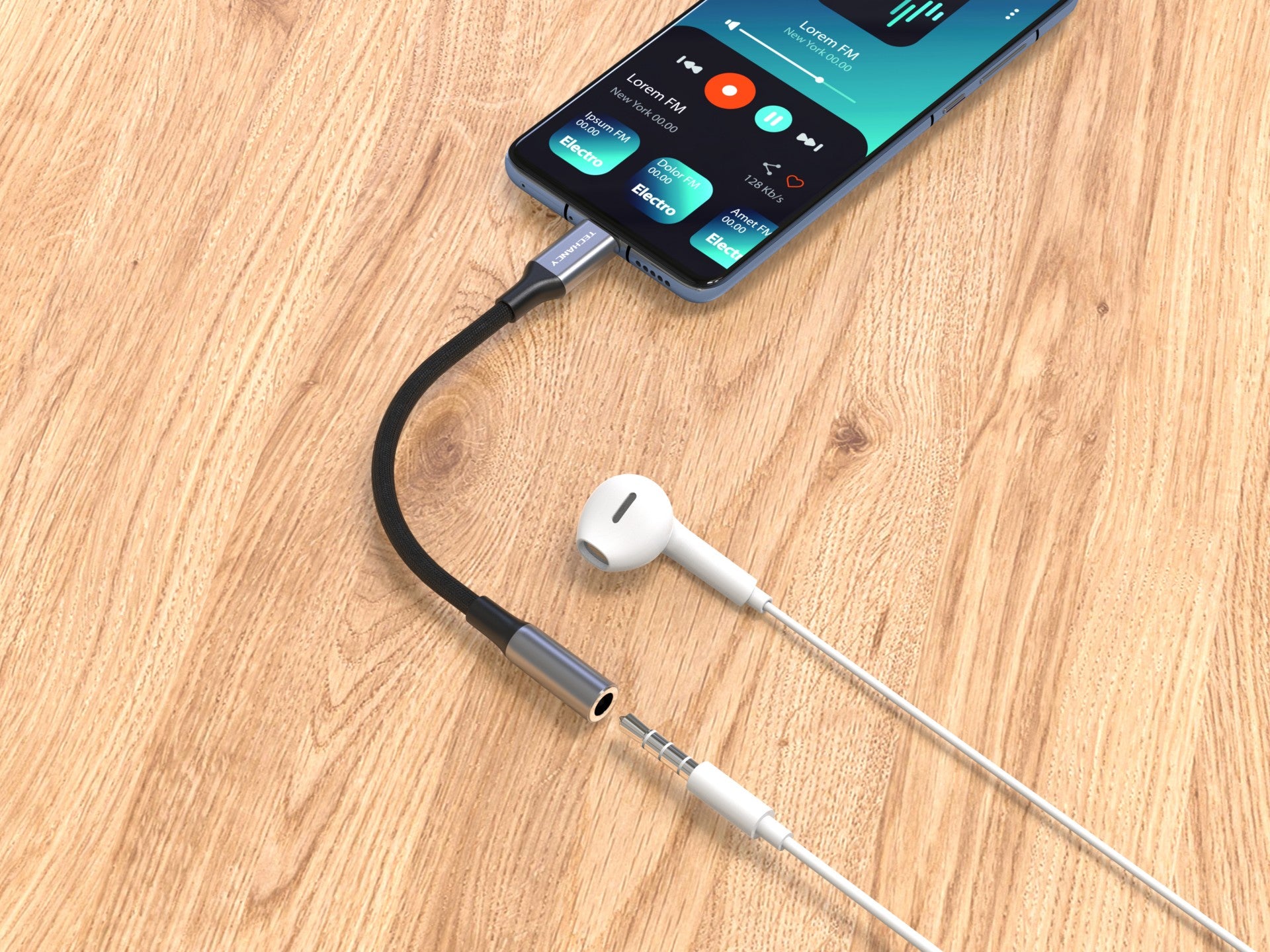 Techancy Adaptador De Áudio TV3755, Usb-C Para Conetor De Auscultadores De 3,5 Mm, Chip Dsp Compatível Com Samsung/Huawei/Xiaomi