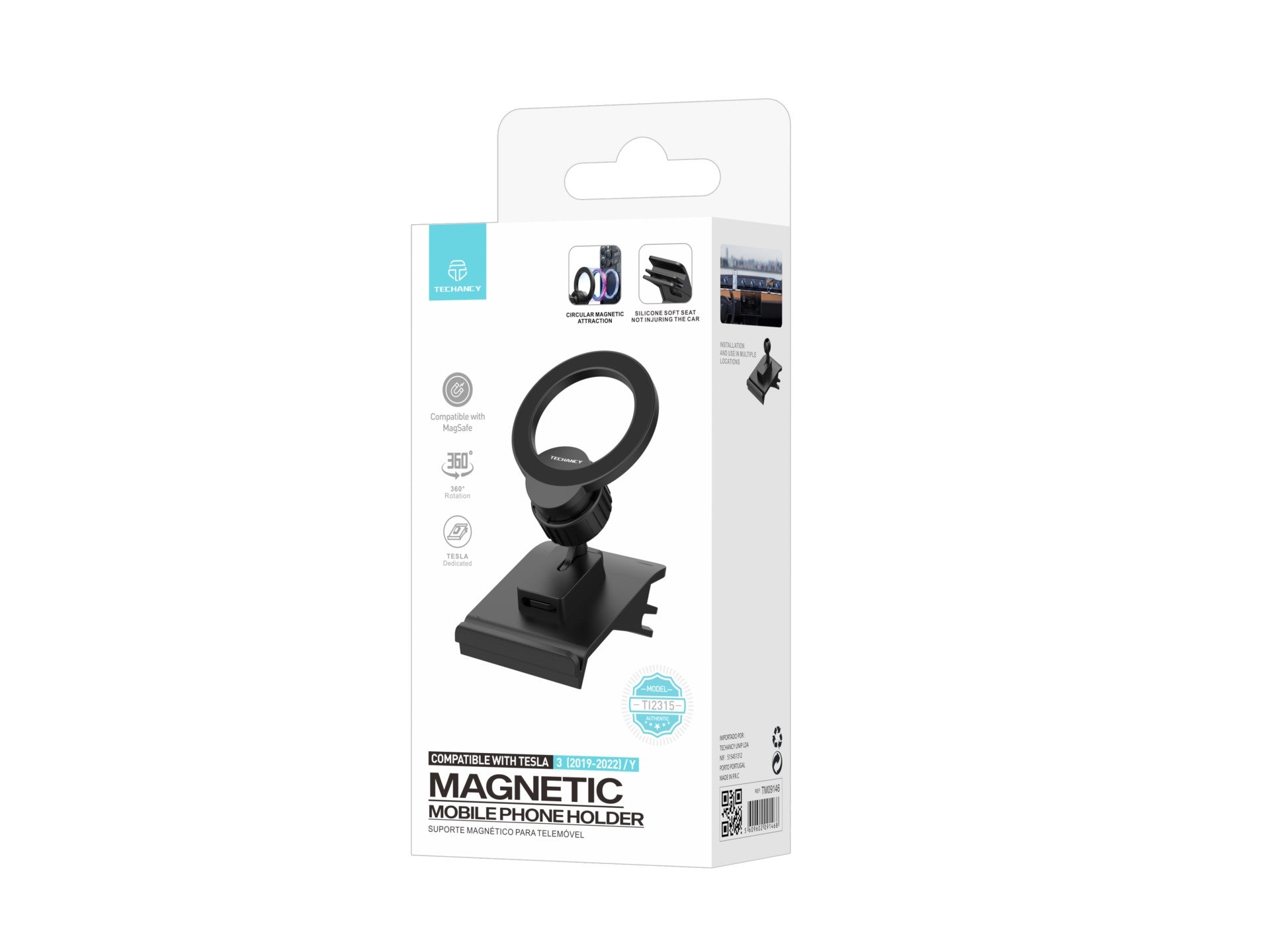 Techancy Suporte Magnético Para Automóvel Com Magsafe Preto Ti2315, Compatível Com Tesla Model 3/Y (2019-2022)