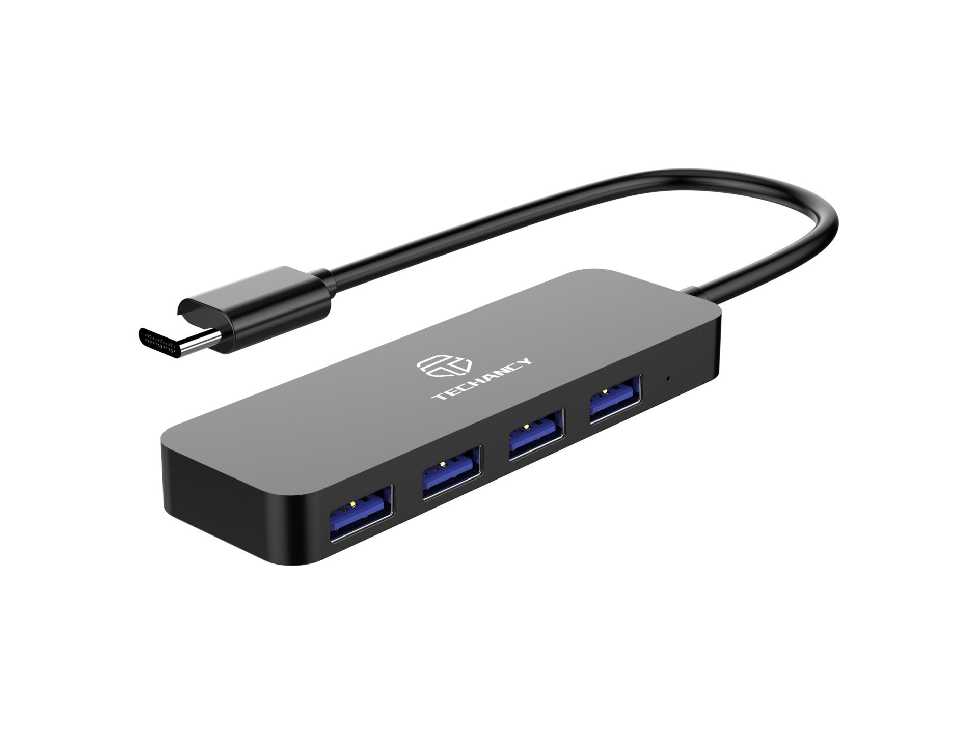 Techancy Type C to USB 3.0 Hub, KK2107, 4-in-1 USB Expander, Black