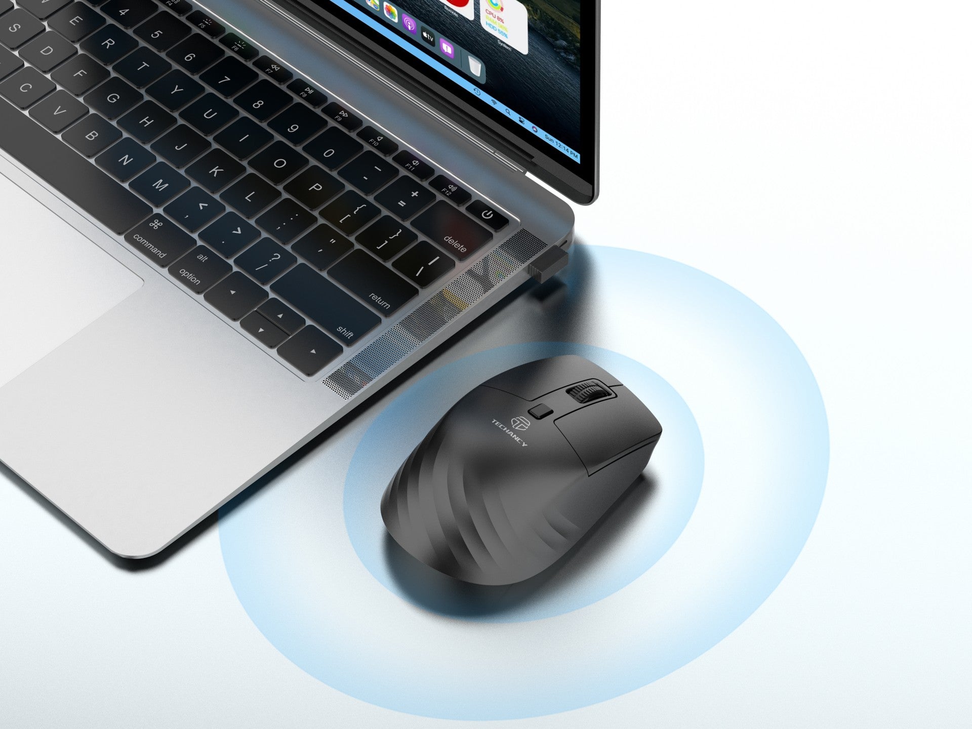 Techancy TJ6124 2.4G Wireless Mouse with USB Receiver, Plug and Play, Silent Buttons, 800/1200/1600 DPI, Black