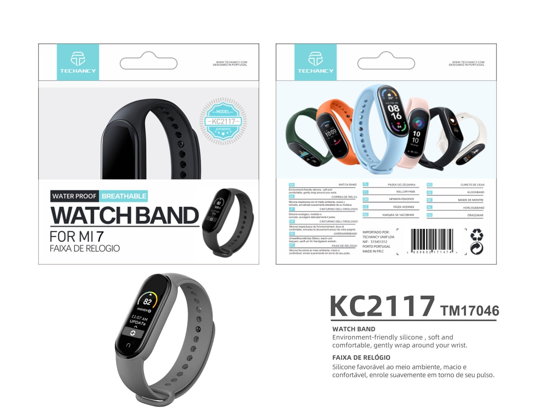 Techancy Gray Silicone Wristband KC2107, Compatible with Mi7 Smart Band, Made of Silicone, Soft and Comfortable.