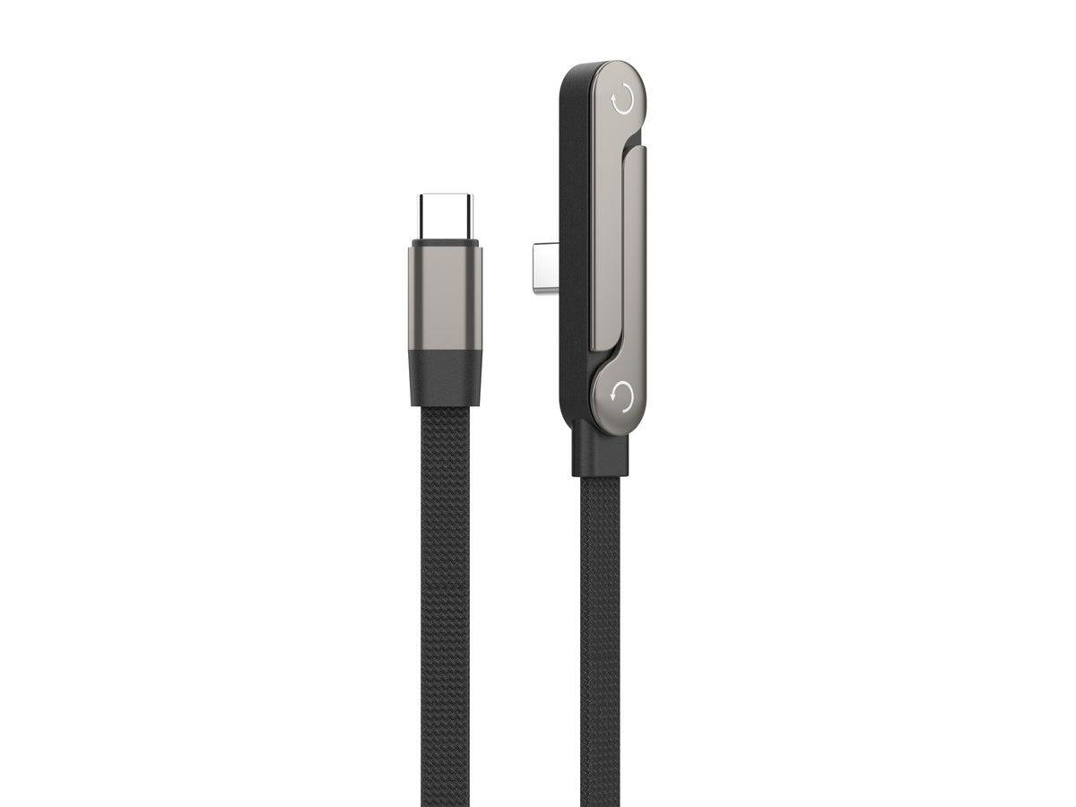 Cabo USB-C para USB-C 240W TECHANCY TB1805, 1,2 m, Suporte Dobravel, Nylon Entrancado, Ficha 90°, Dados 480 Mbps