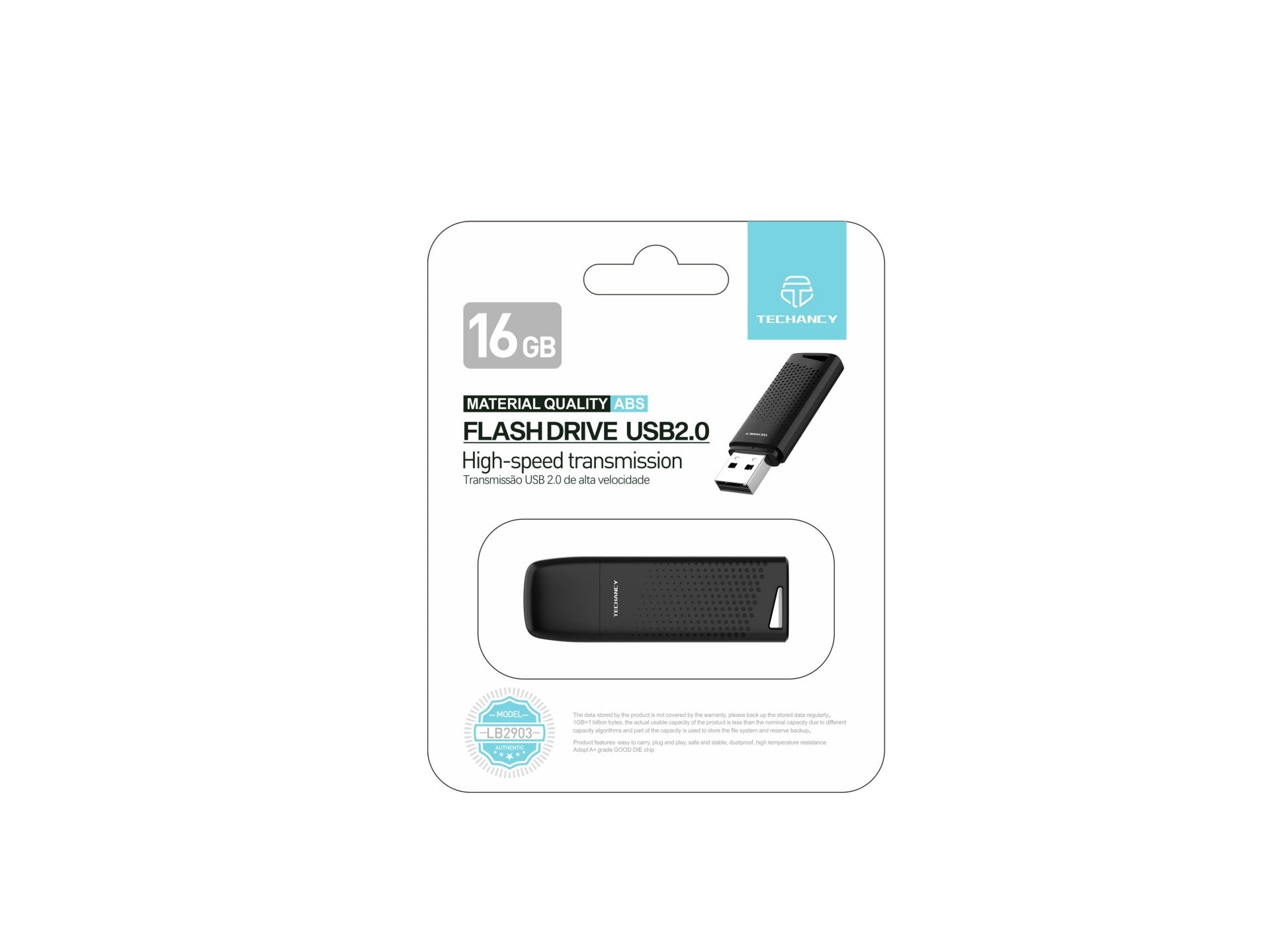 Unidad flash USB Techancy de 16 GB, color negro, LB2903, USB 2.0, compatible con PC, dispositivos móviles y Mac, almacenamiento seguro de archivos.