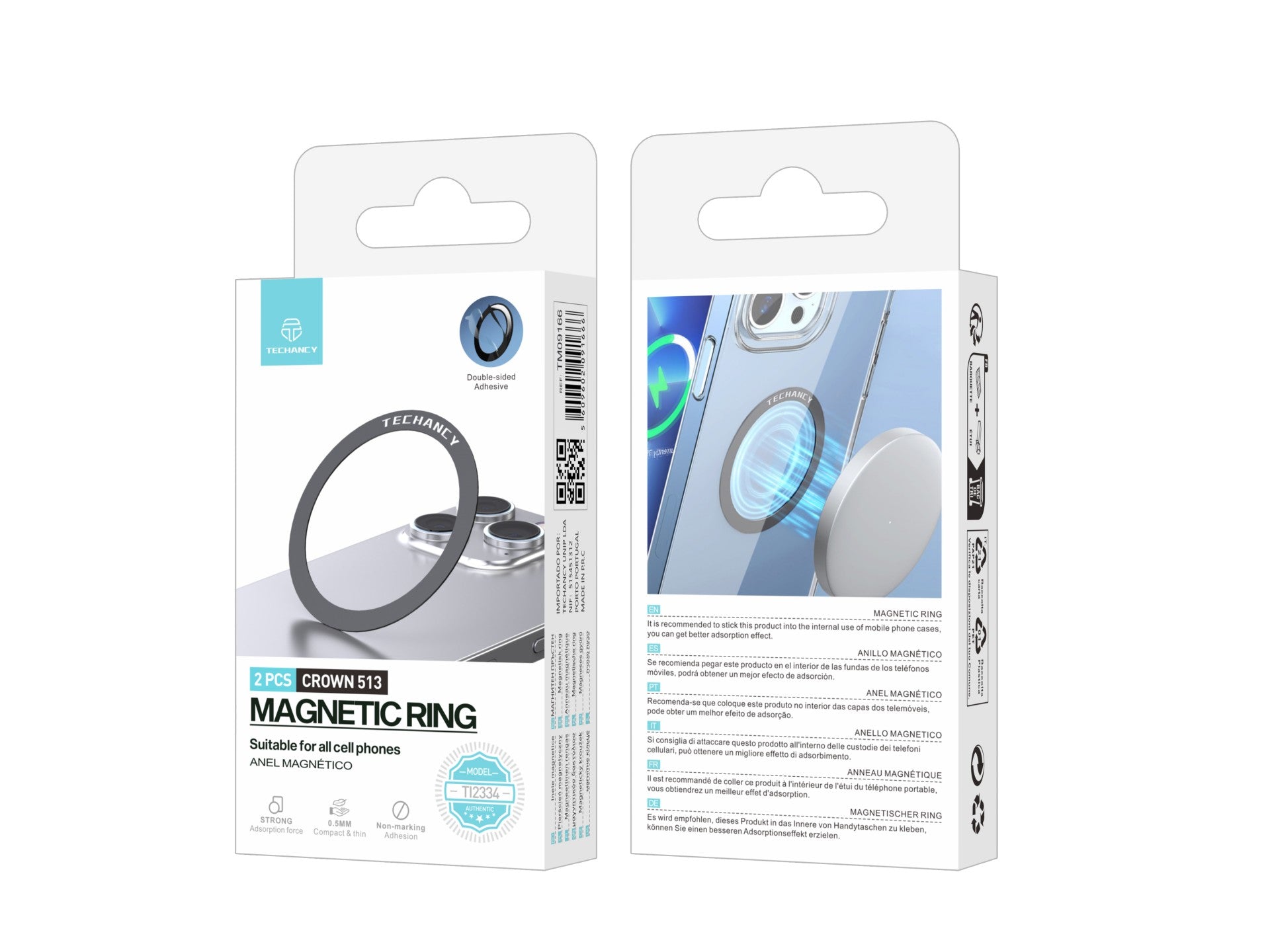Anillo magnético para teléfono Techancy TI2334, juego de 2, color negro, compatible con cargador/soporte MagSafe, súper magnético.