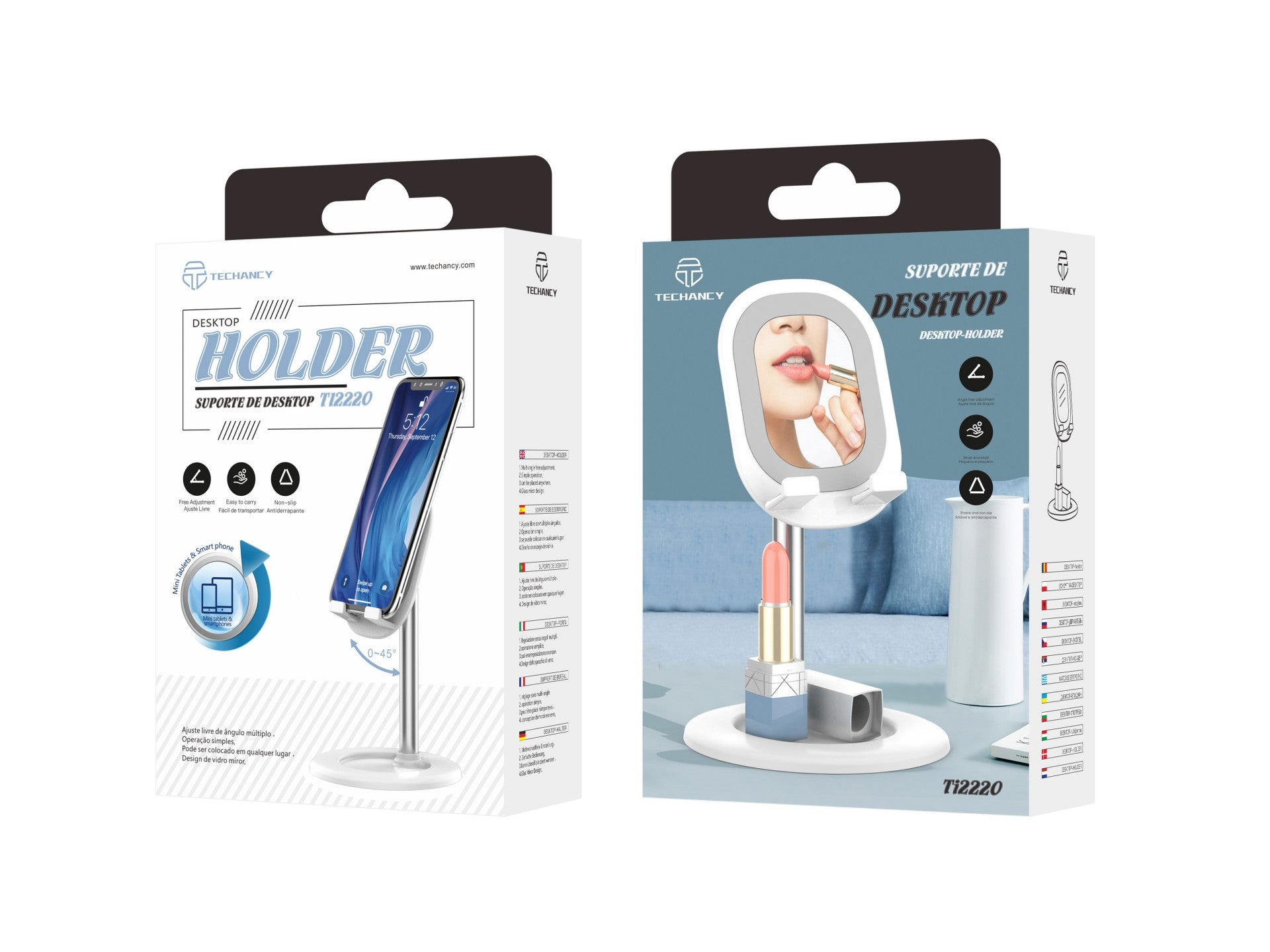 Techancy Mobile Phone Holder with Mirror, TI2220, White