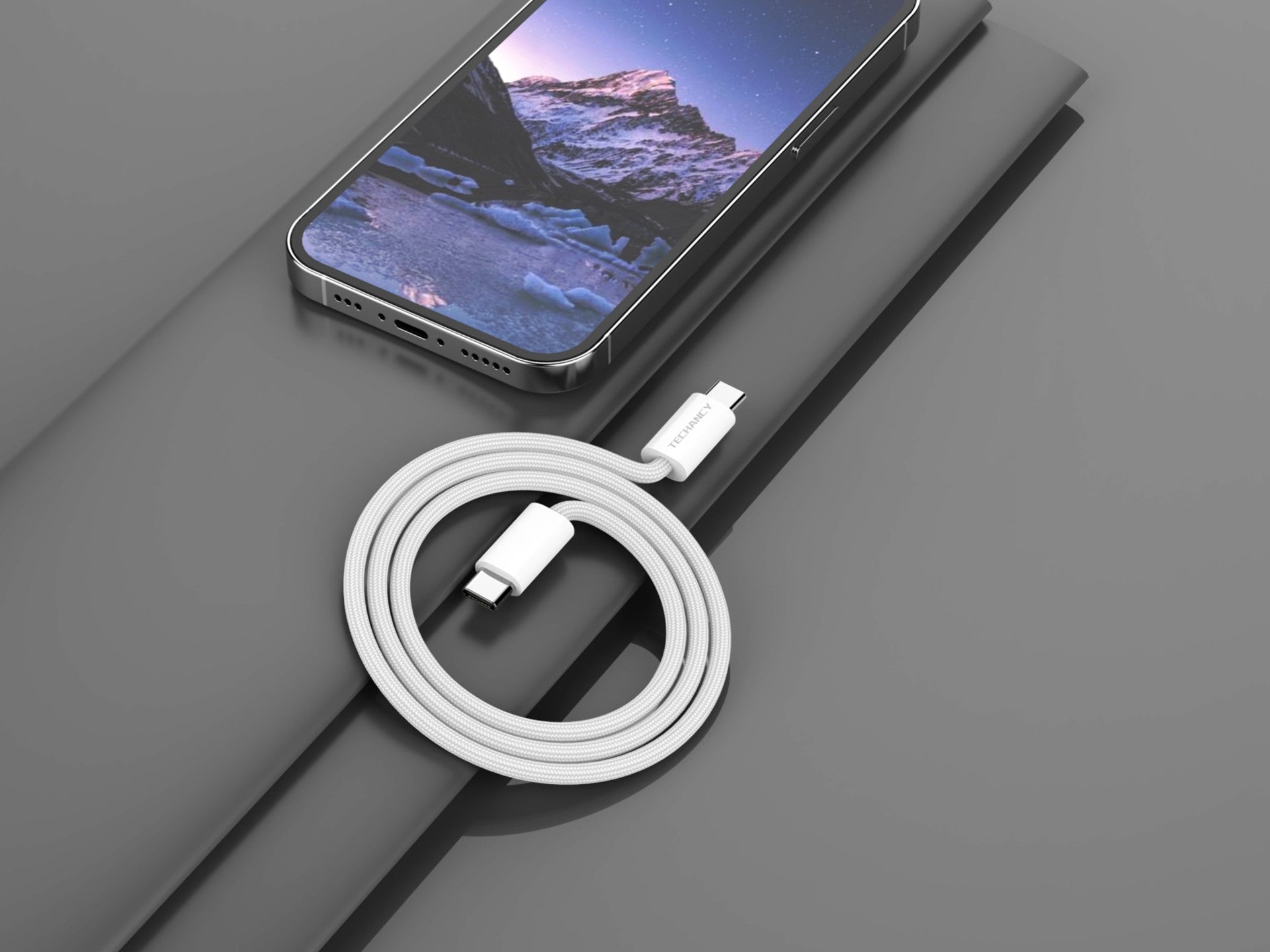 Techancy Cabo USB-C para USB-C TB4764 1M PD 60W, Trancado, Carga Rapida, Compativel com Telemoveis e Portateis, Branco