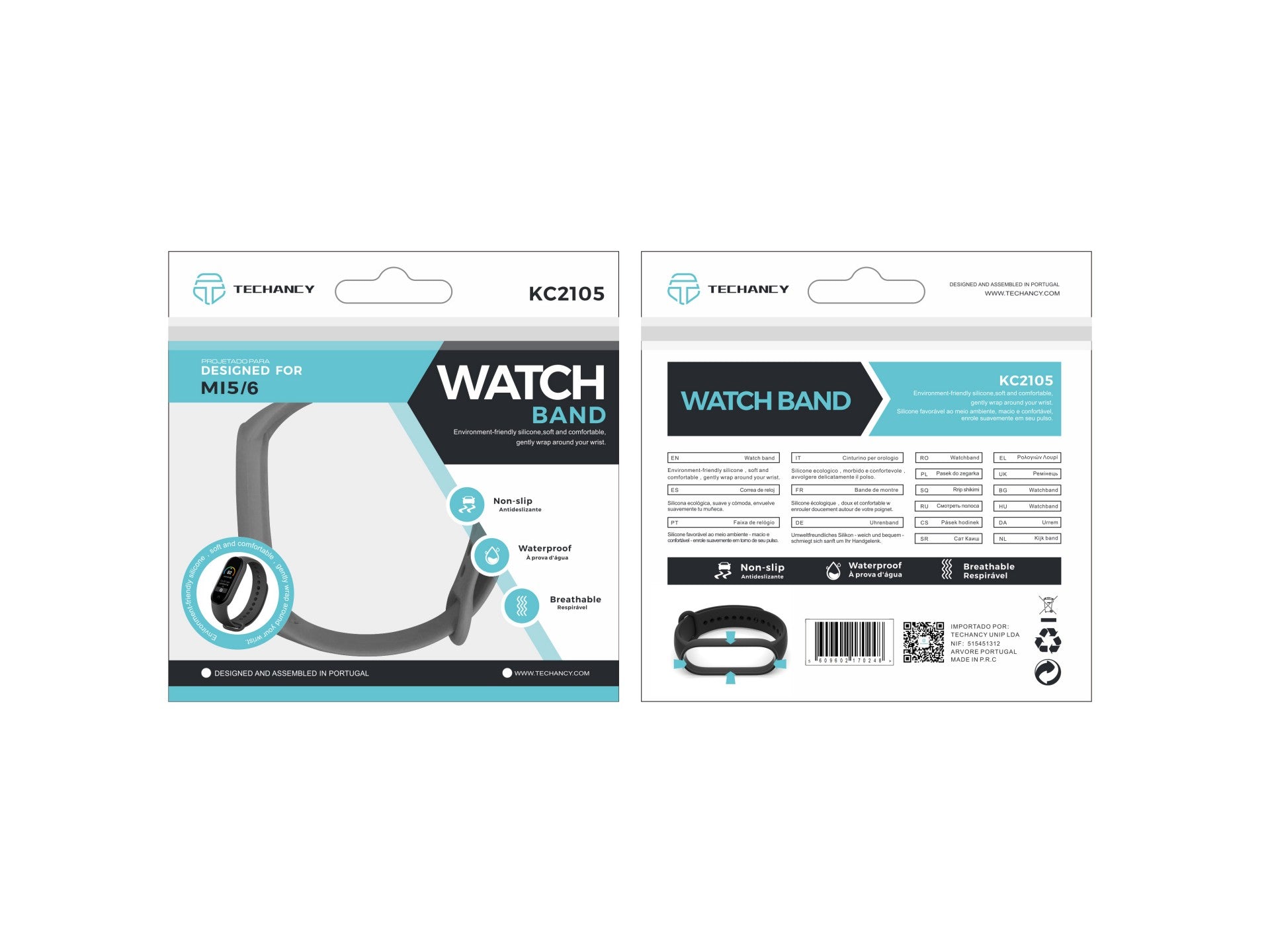 Techancy Gray Silicone Bracelet KC2105, Compatible with Mi5/6 Smart Band, Made of Silicone, Soft and Comfortable.