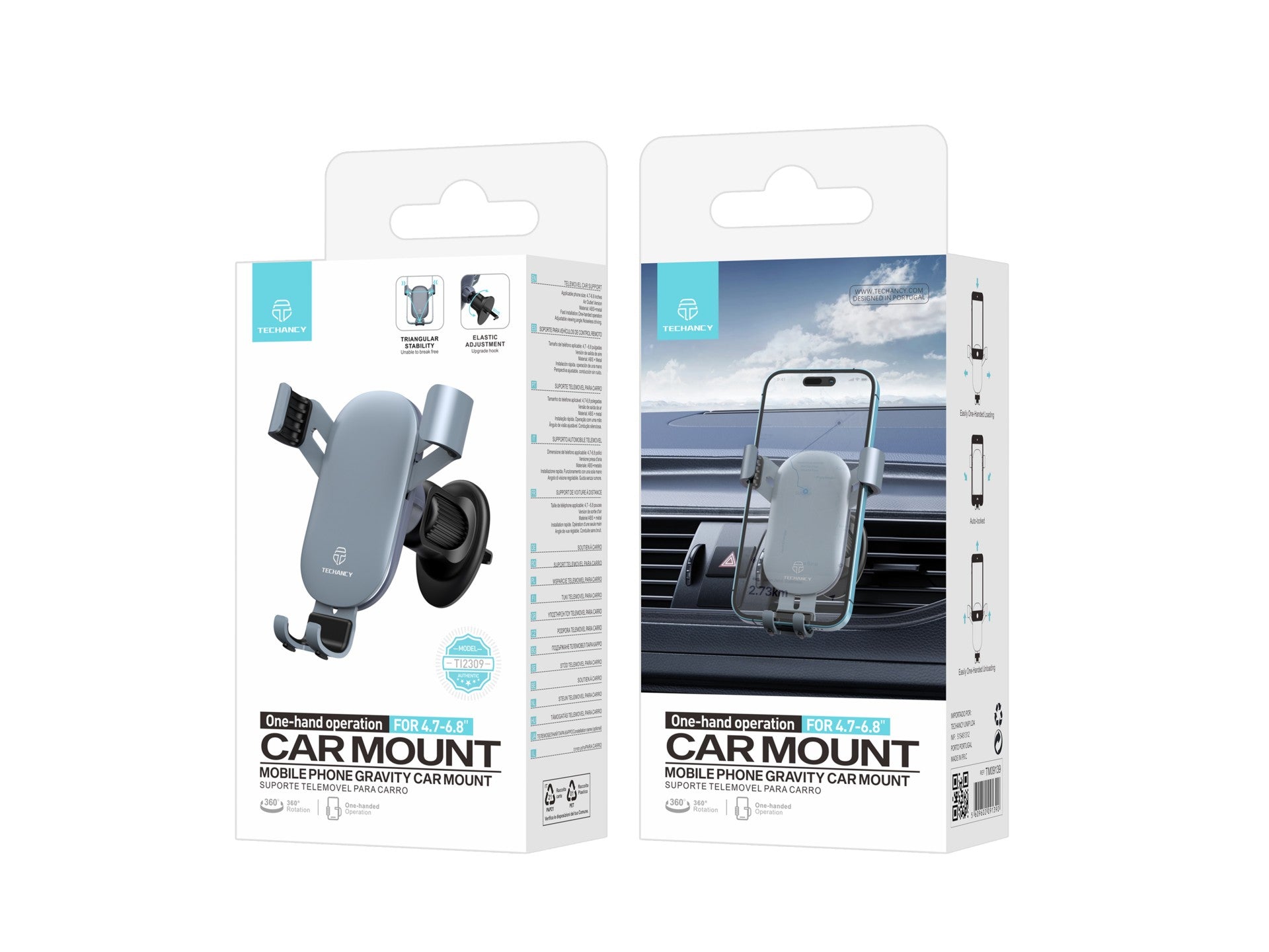 Techancy Suporte Para Telemóvel Para Automóvel Ti2309 , Telemóveis 4,7-6,8, Material Abs+Metal, Ângulo De Visão Ajustável,