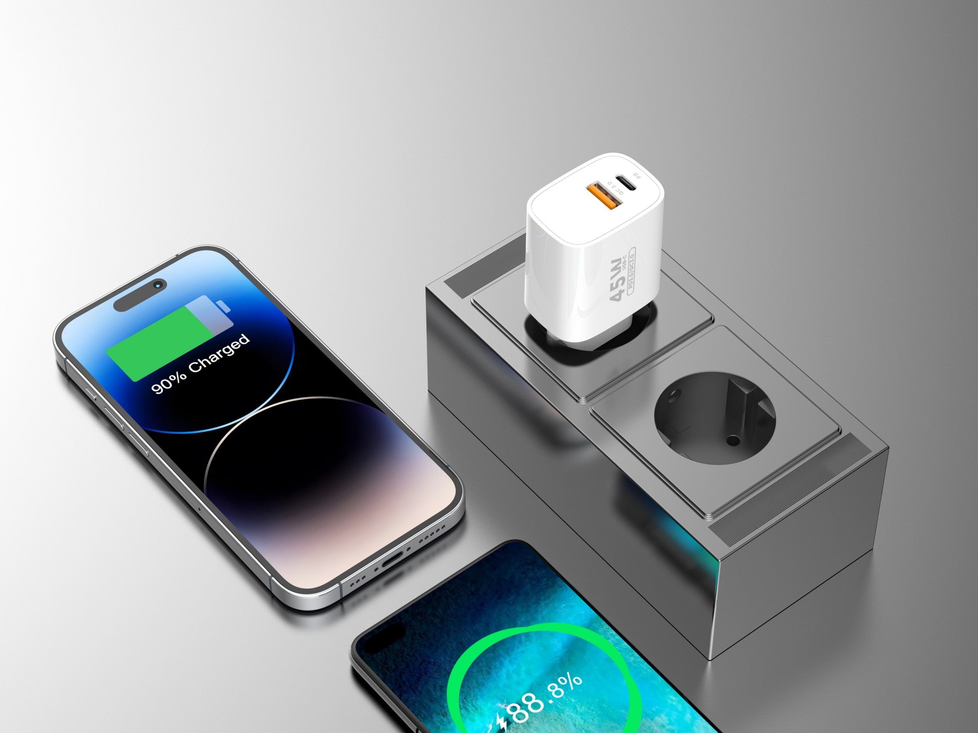 Techancy Carregador USB-A+USB-C TA2820, 45W PD, Dupla SaIda, Design Portatil, CompatIvel com Múltiplos Dispositivos