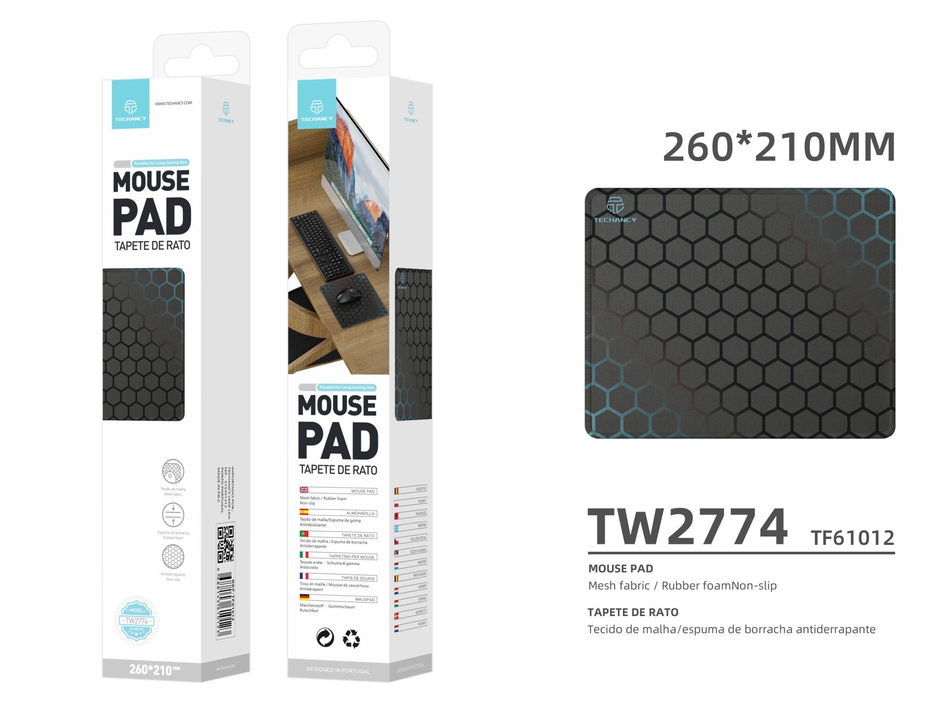Techancy Mouse Pad 21*26 cm, TW2774, Non-slip Rubber, Suitable for PC Games, Black