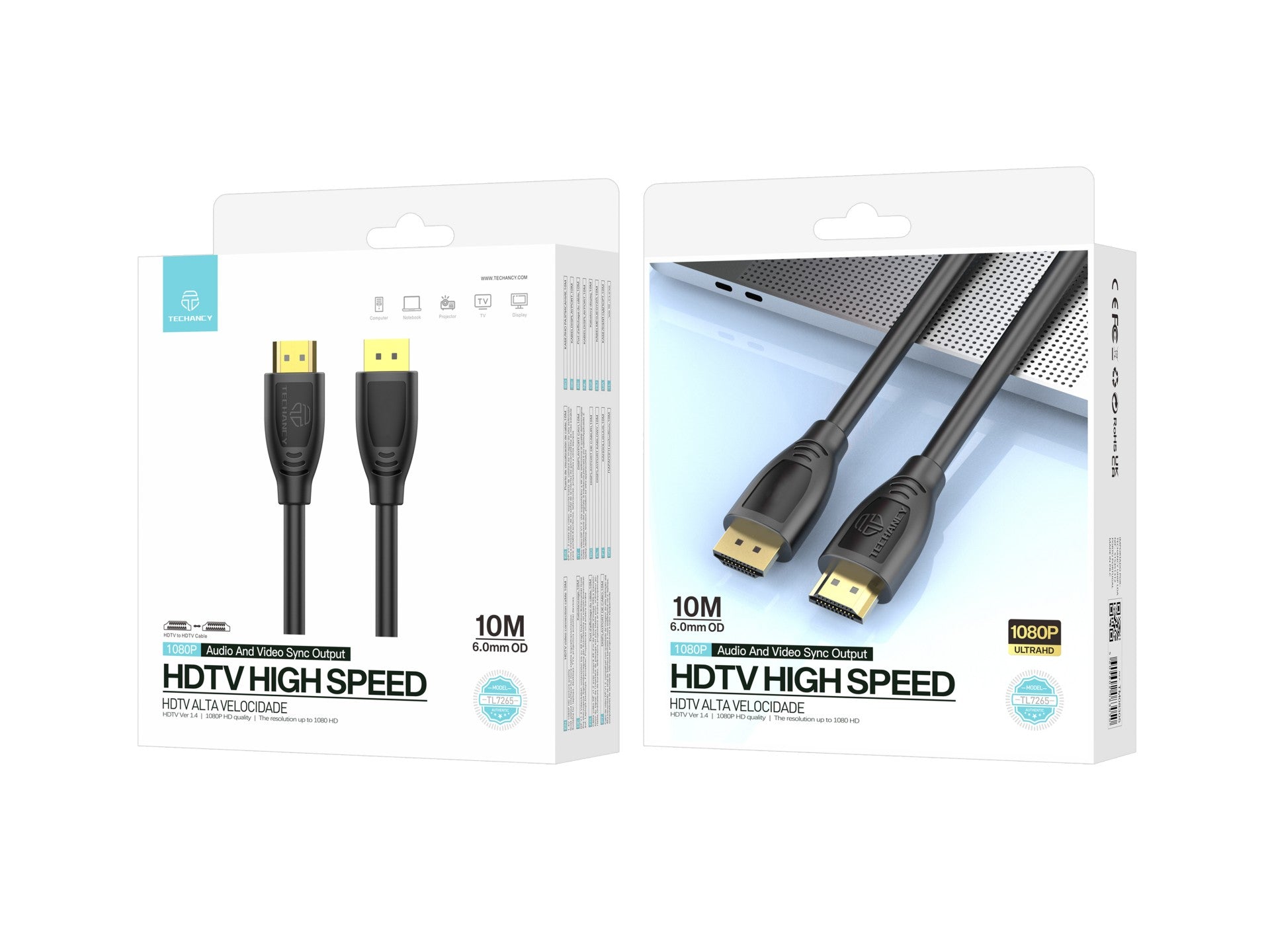 Cable HDTV de alta velocidad Techancy TL7265, 10 m, pantalla HD de 1080p para televisores, computadoras, proyectores y consolas