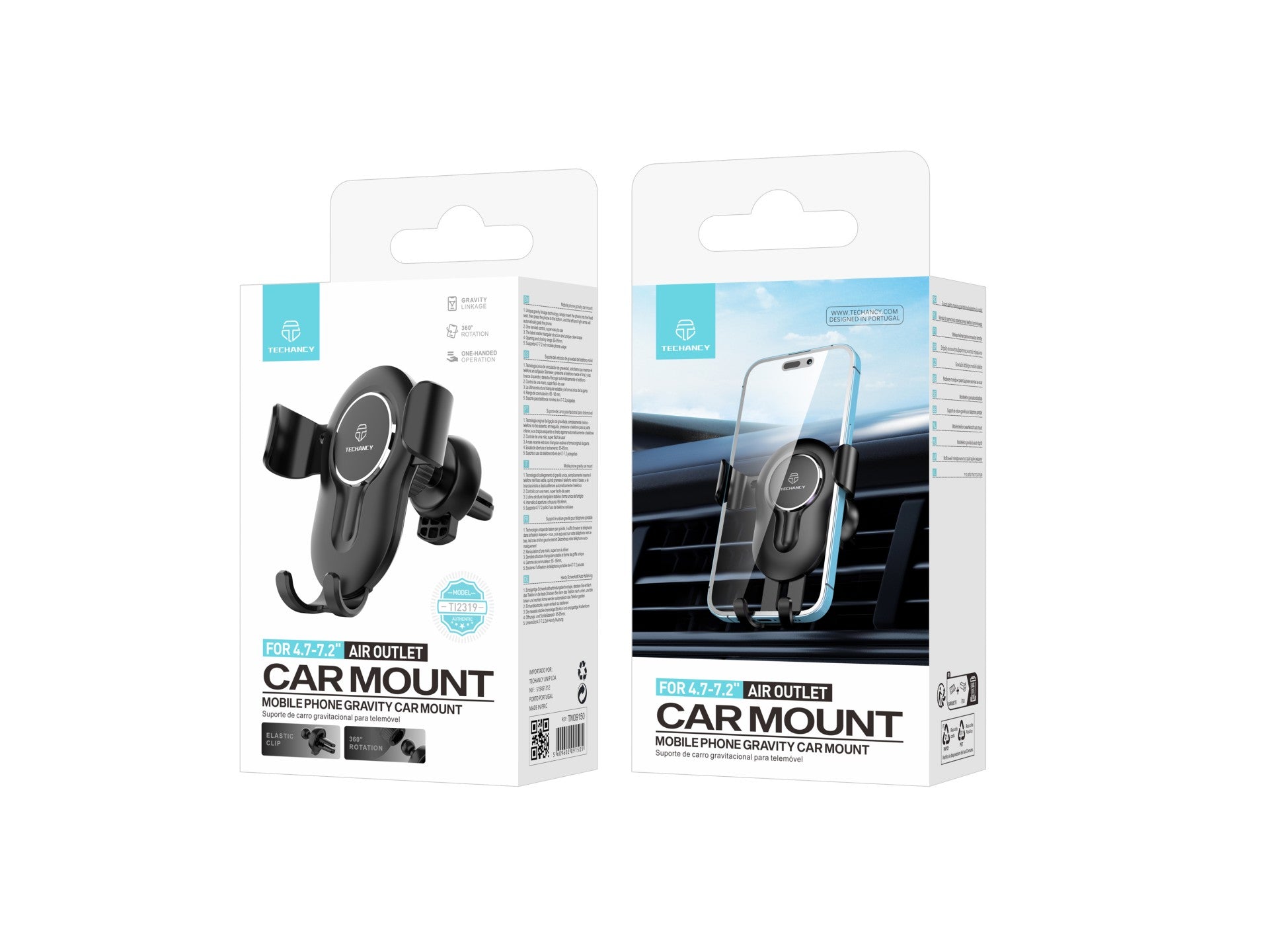 Techancy Suporte De Telemóvel Para Automóvel TI2319,Auto Grip Suporte Para Telemóveis De 4,7 - 7,2 - Polegadas，Preto