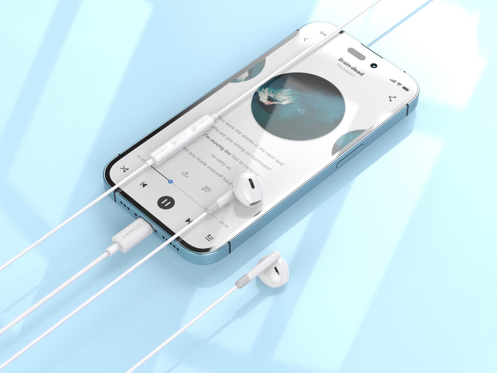Techancy Auscultadores Estéreo Para Música TD8070 Branco, Função De Conversação, Conetor Lightning, Compatível Com Iphone/Ipad