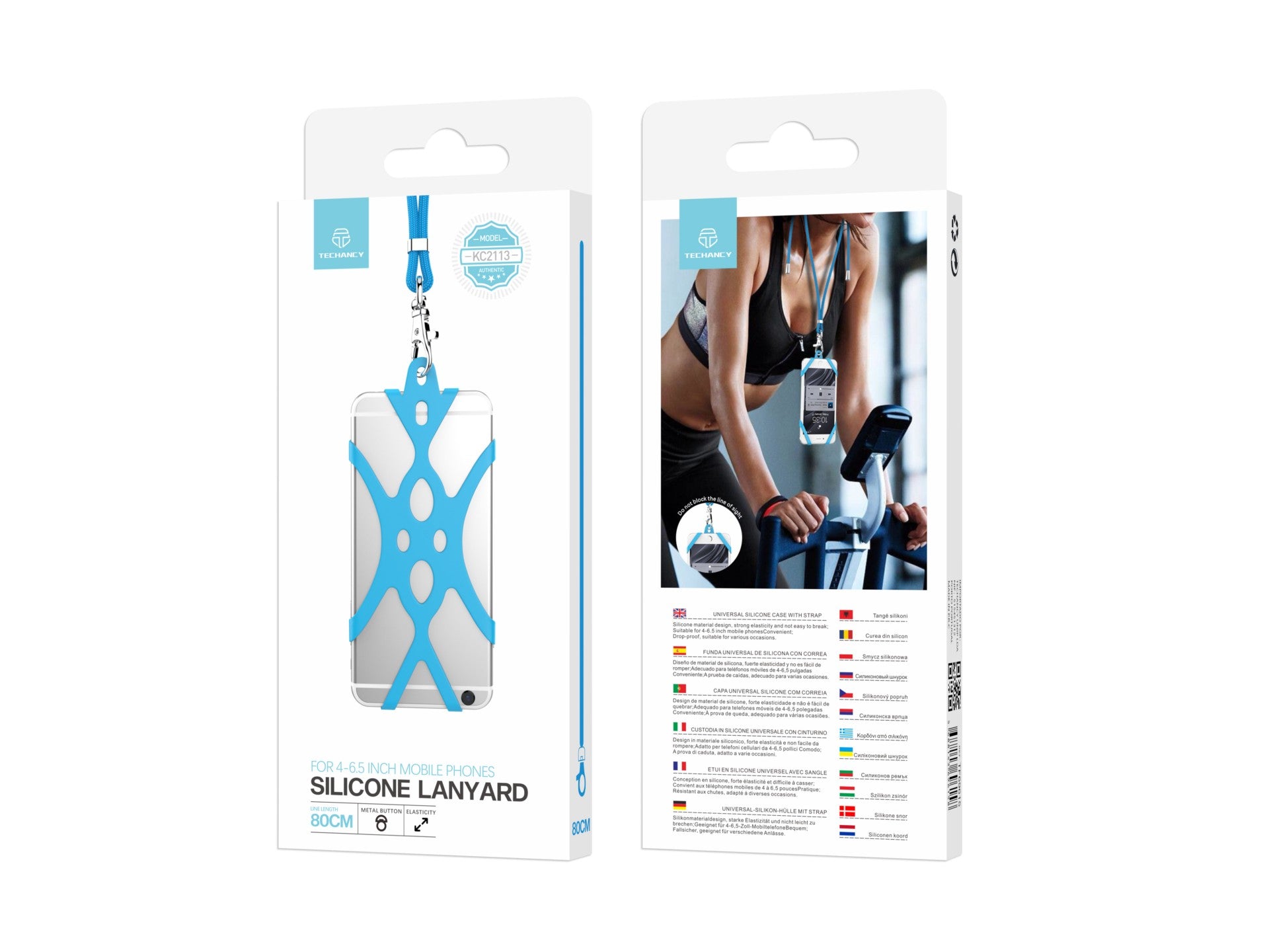 Techancy universal silicone mobile phone cord, 80 cm, KC2113, compatible with all mobile phone models, blue.