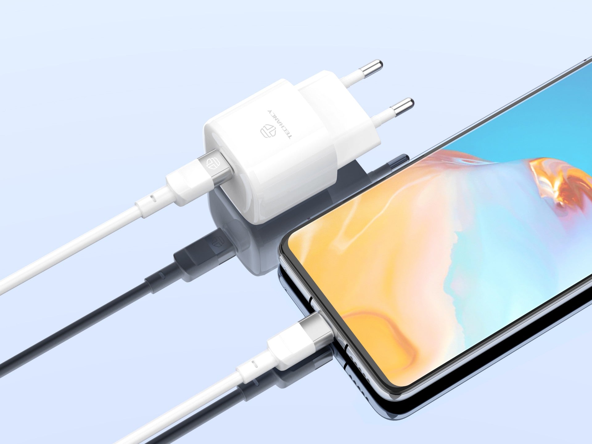 Cable de datos Techancy PD 60W Blanco 1m TB1792, USB C-USB C Admite carga rápida y transferencia de datos,