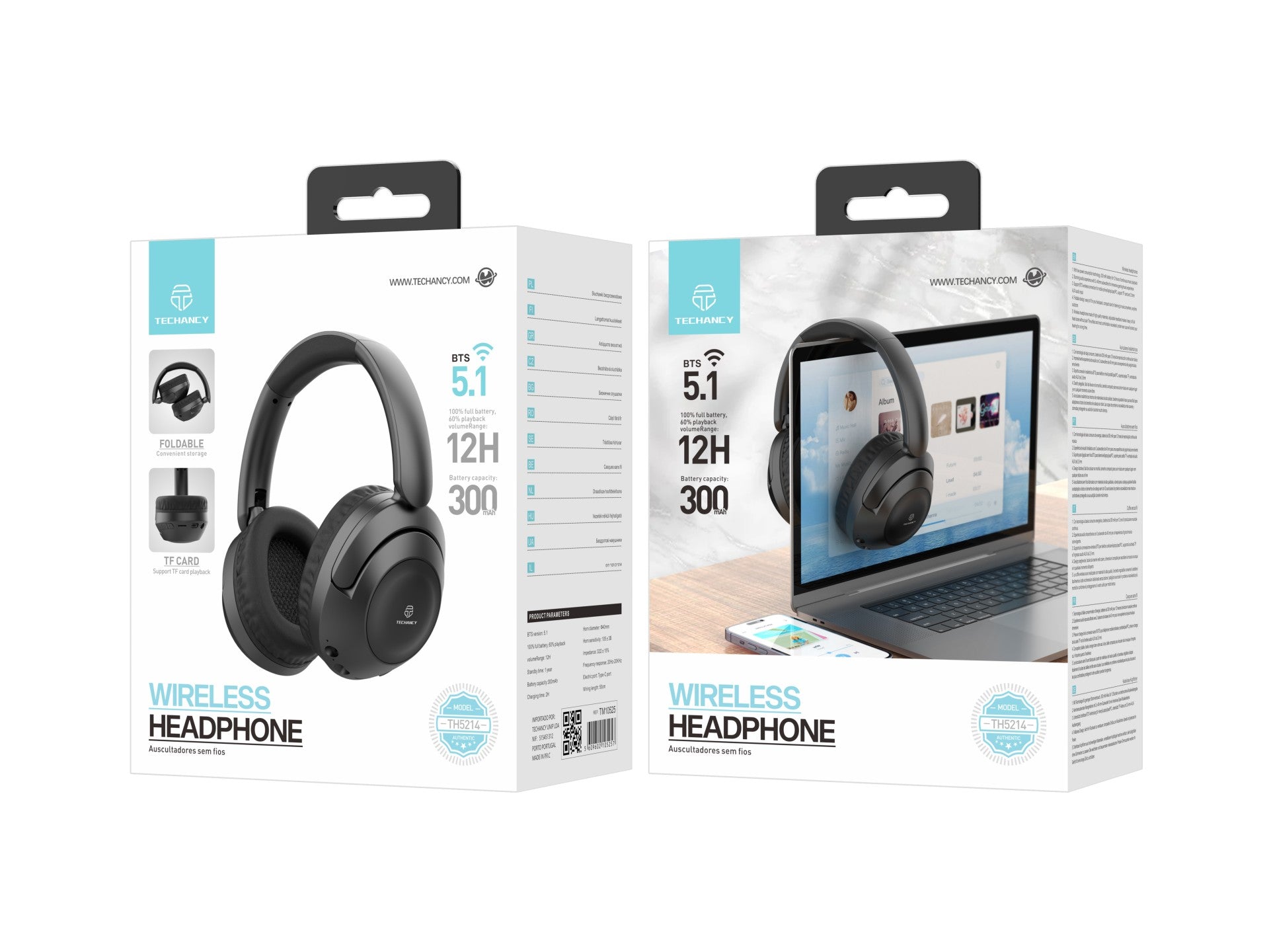 Techancy Wireless Headphones TH5214, 12h Music Playback, Stereo Effect, Foldable Design, Comfortable to Wear.