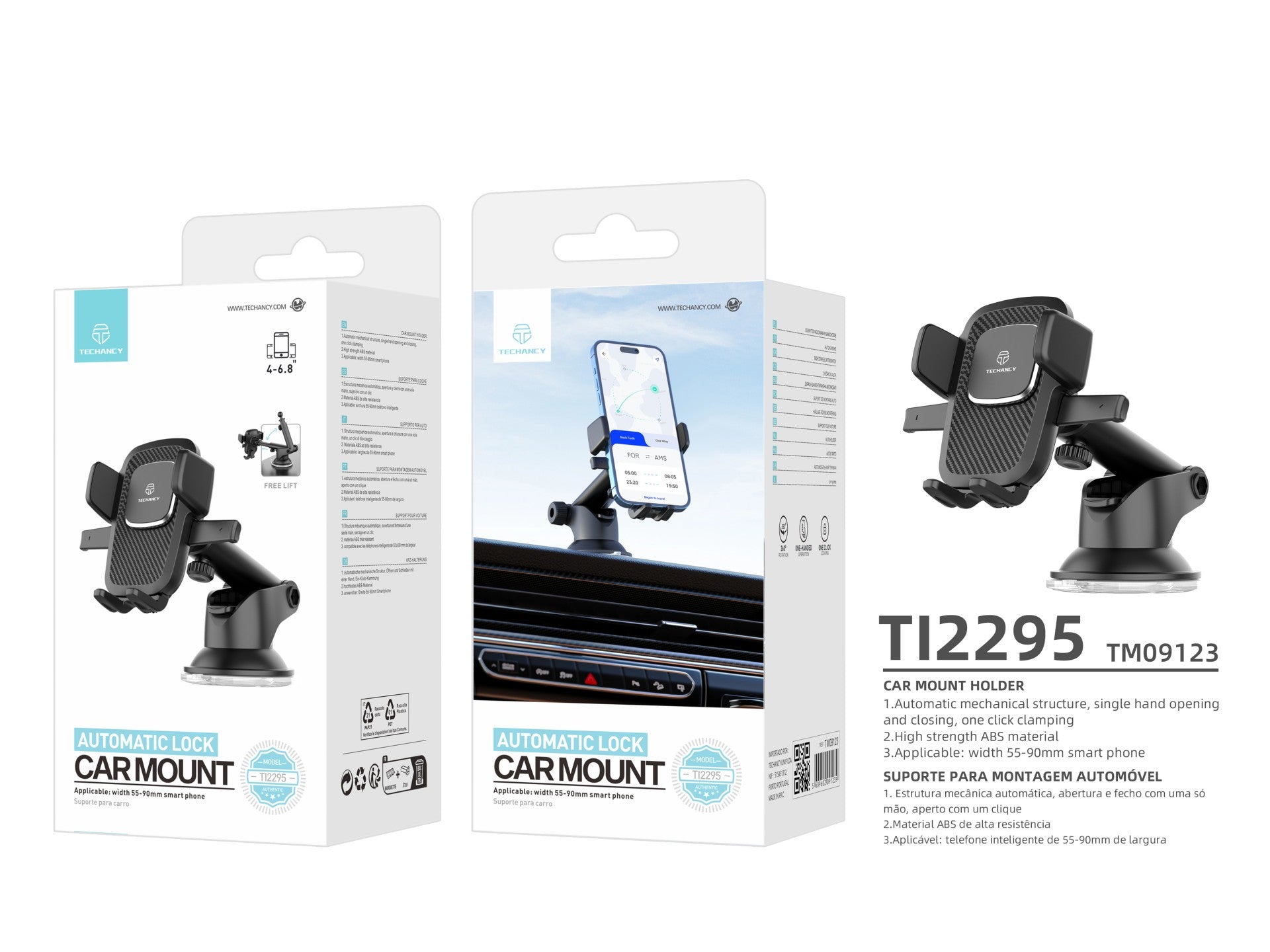 Soporte para teléfono de coche Techancy Ti2295, ABS de alta resistencia, para teléfonos móviles de 4 a 6,8 pulgadas