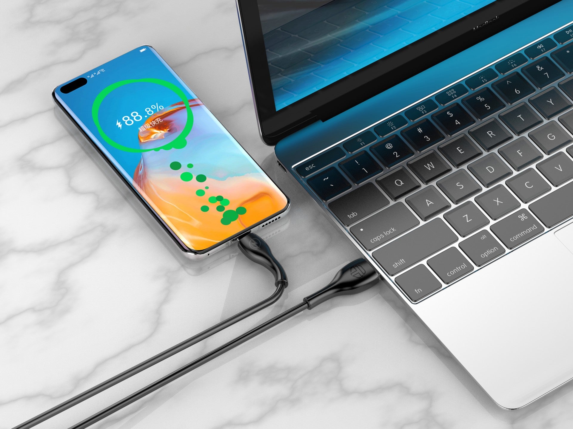 Techancy Cabo De Dados Rápido 3a TB1727, Conetor Usb-Tipo-c, 1 Metro De Comprimento Para Transferência De Dados, Preto