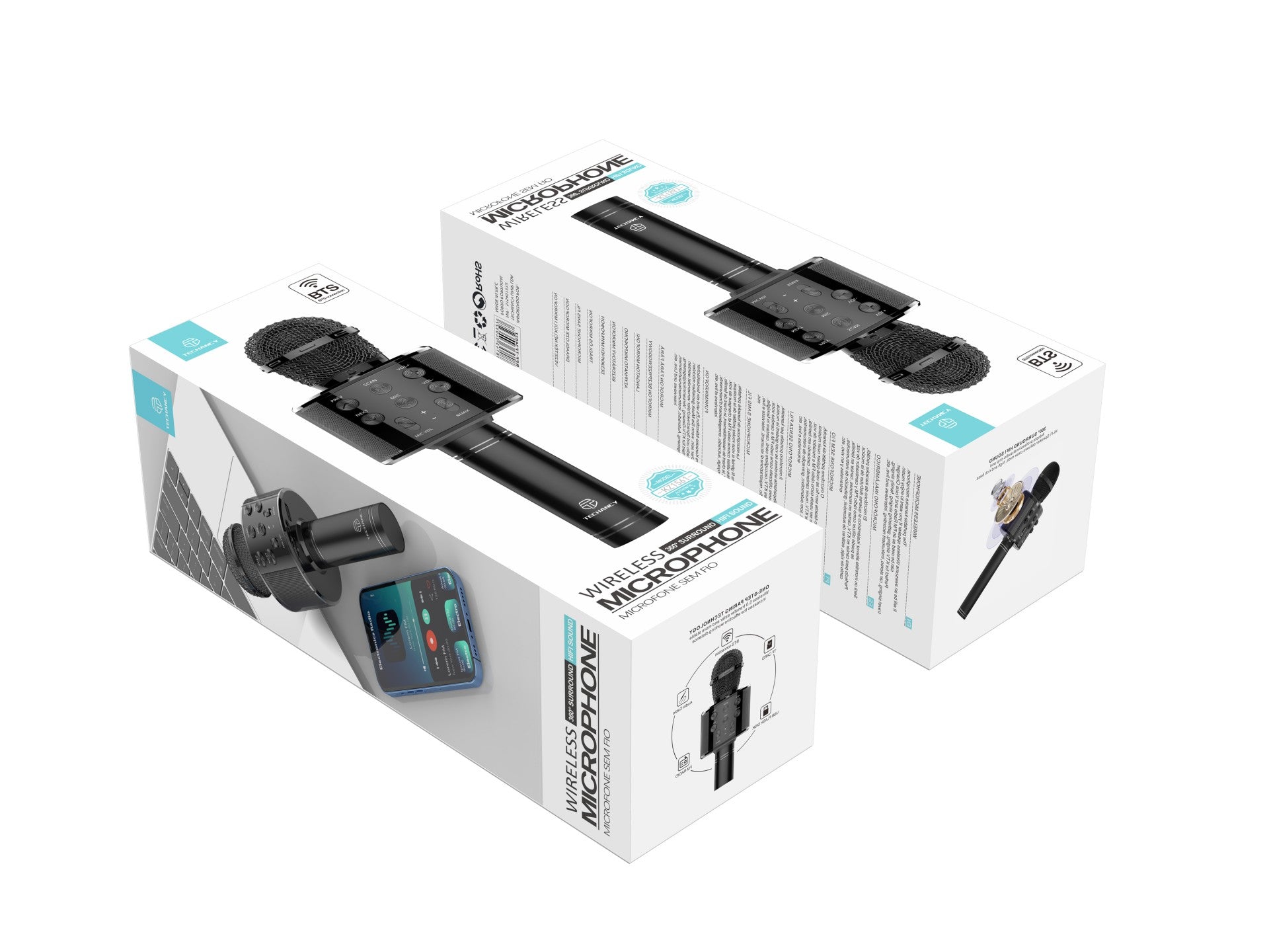 Microfone sem fio Bluetooth Techancy, KZ1561, alto-falante para música KTV, preto