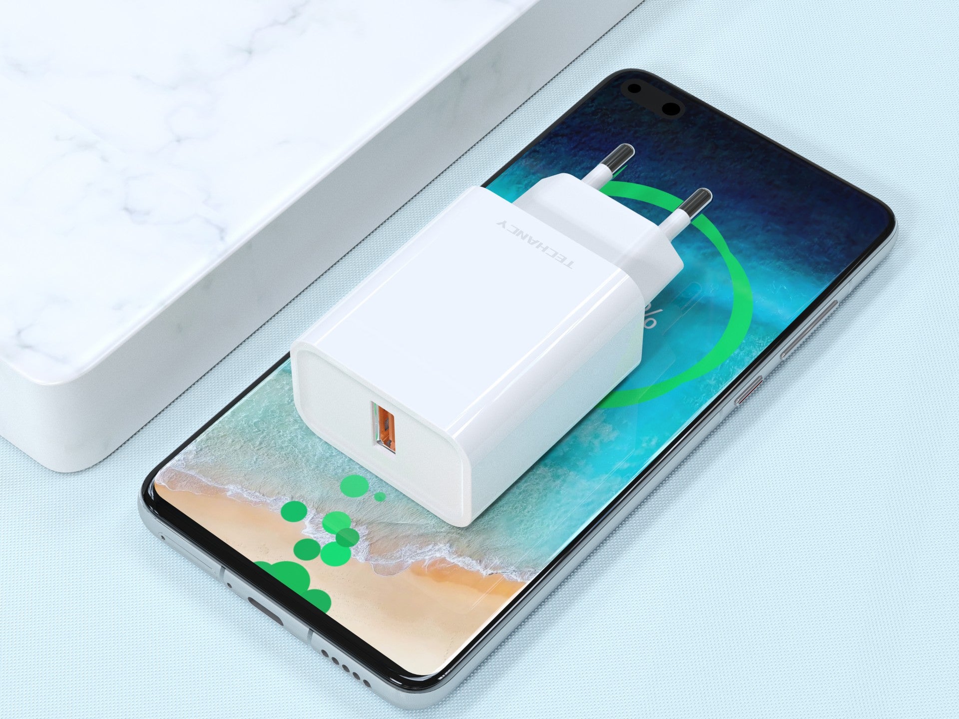 Techancy Carregador Qc3.0 18w Branco TA2779,Compatível Com Samsung,Xiaomi,Huawei Etc,Carregamento Rápido De 18w.