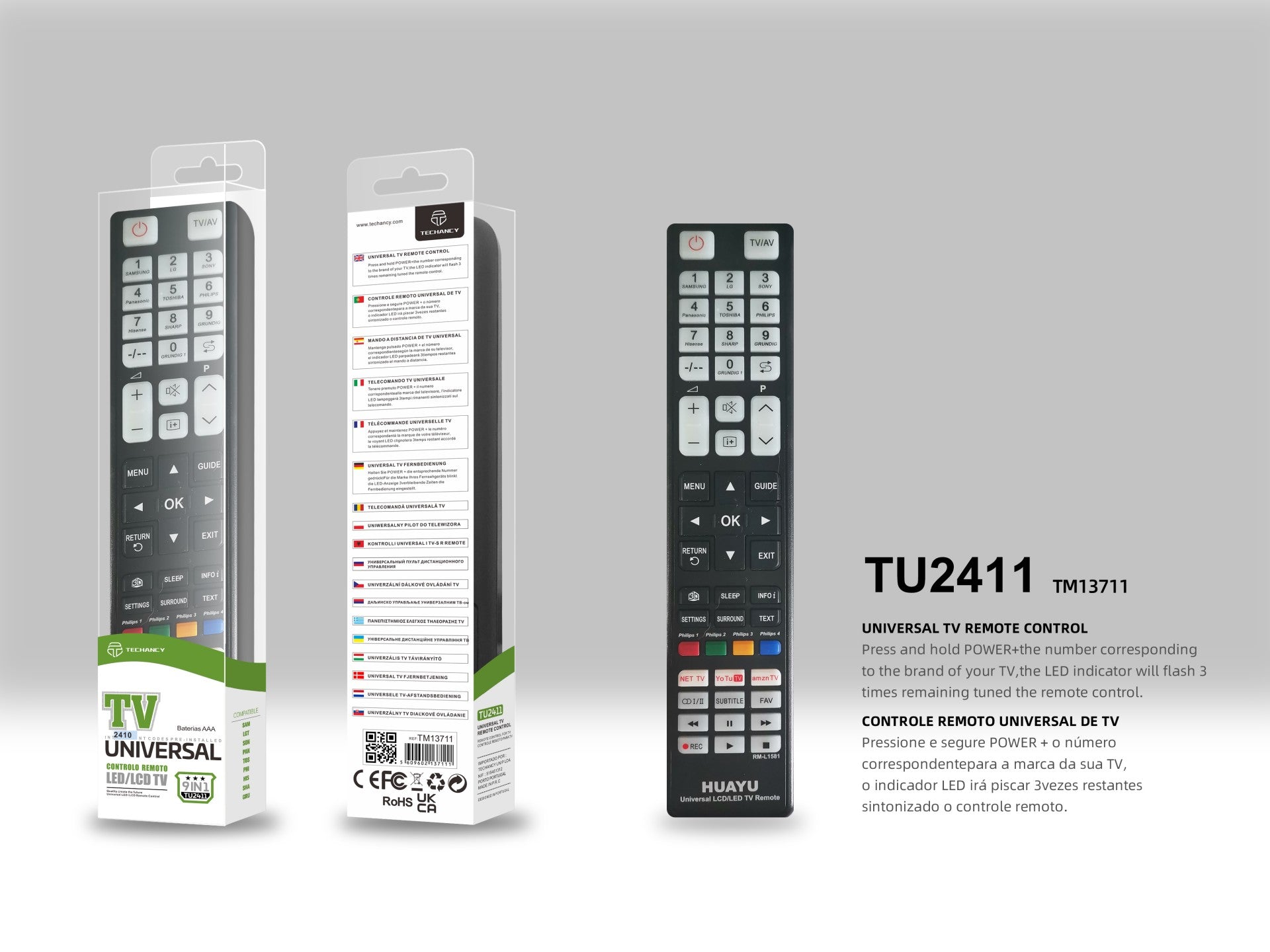 Techancy Telecomando Universal Para Tv  TU2411, Compatível Com Muitas Marcas De Televisores, Ligação De Adaptação Simples