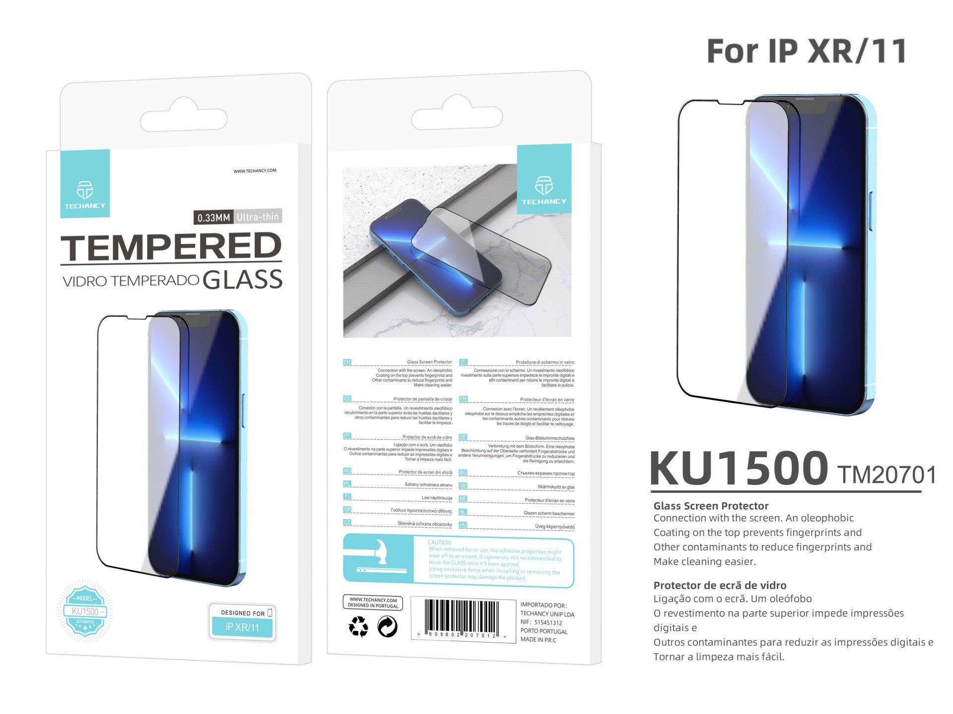 Techancy Película de Vidro Temperado  para iPhone XR/11 KW1500 , 0.33MM, Anti-riscos, Alta Transparência, Fácil Aplicação