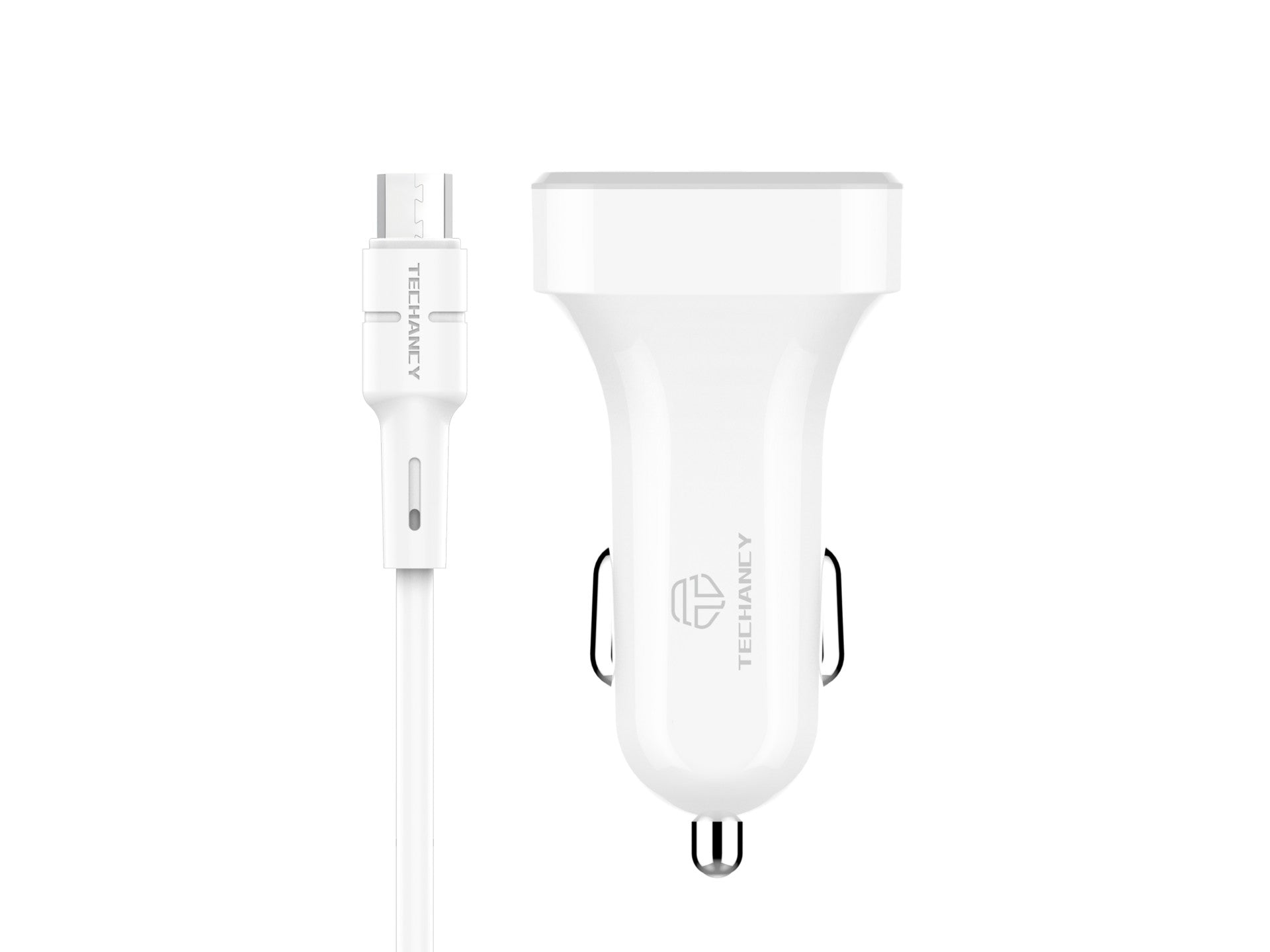 Cargador de coche Techancy TC6403 con doble puerto USB de 2,4 A y cable micro USB - Blanco