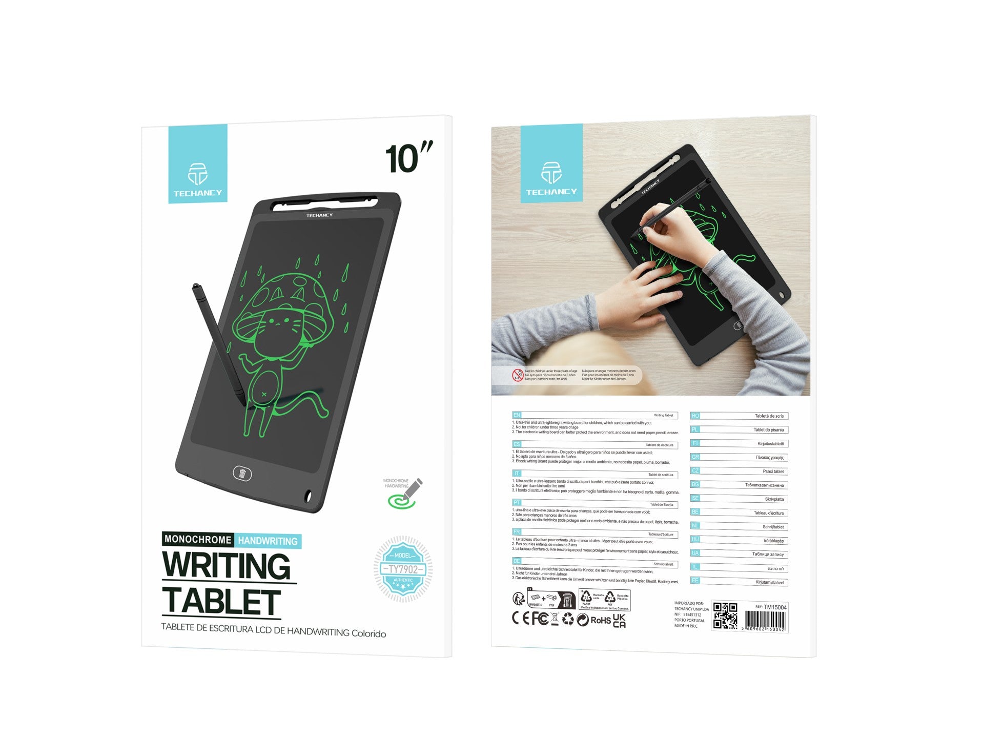 Tableta de dibujo Techancy TY7902 de 10 pulgadas con pantalla LCD, delgada y portátil, borrado con un solo toque, color negro