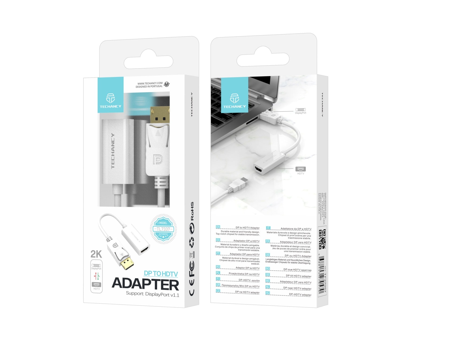Adaptador de vídeo Techancy DP para HDTV, TL7337, transmissão HD 2K, branco