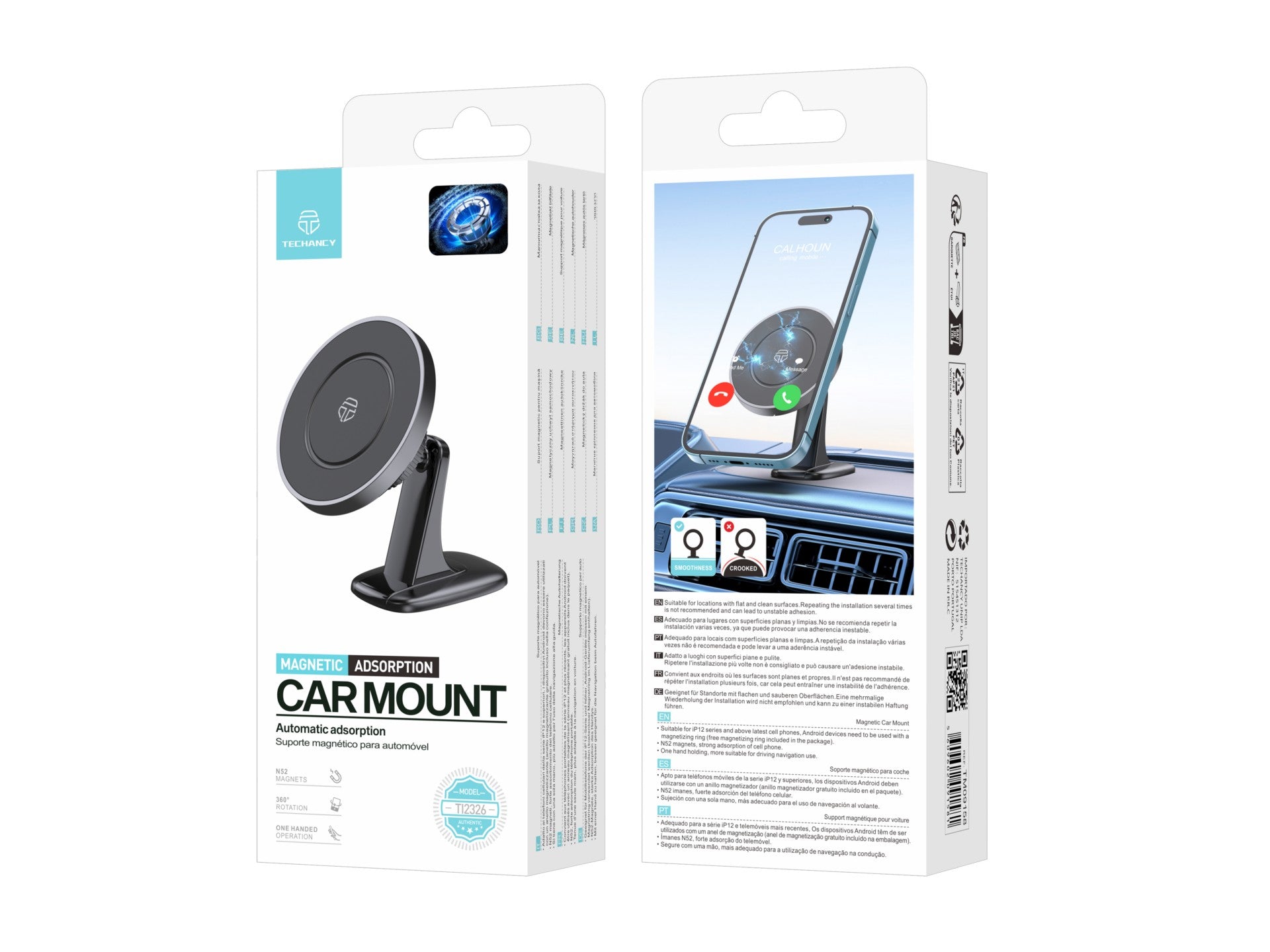 Techancy Suporte Magnético Para Telemóvel Preto Ti2326, Compatível Com Magsafe, Rotação De 360°, Fixação Magnética Forte
