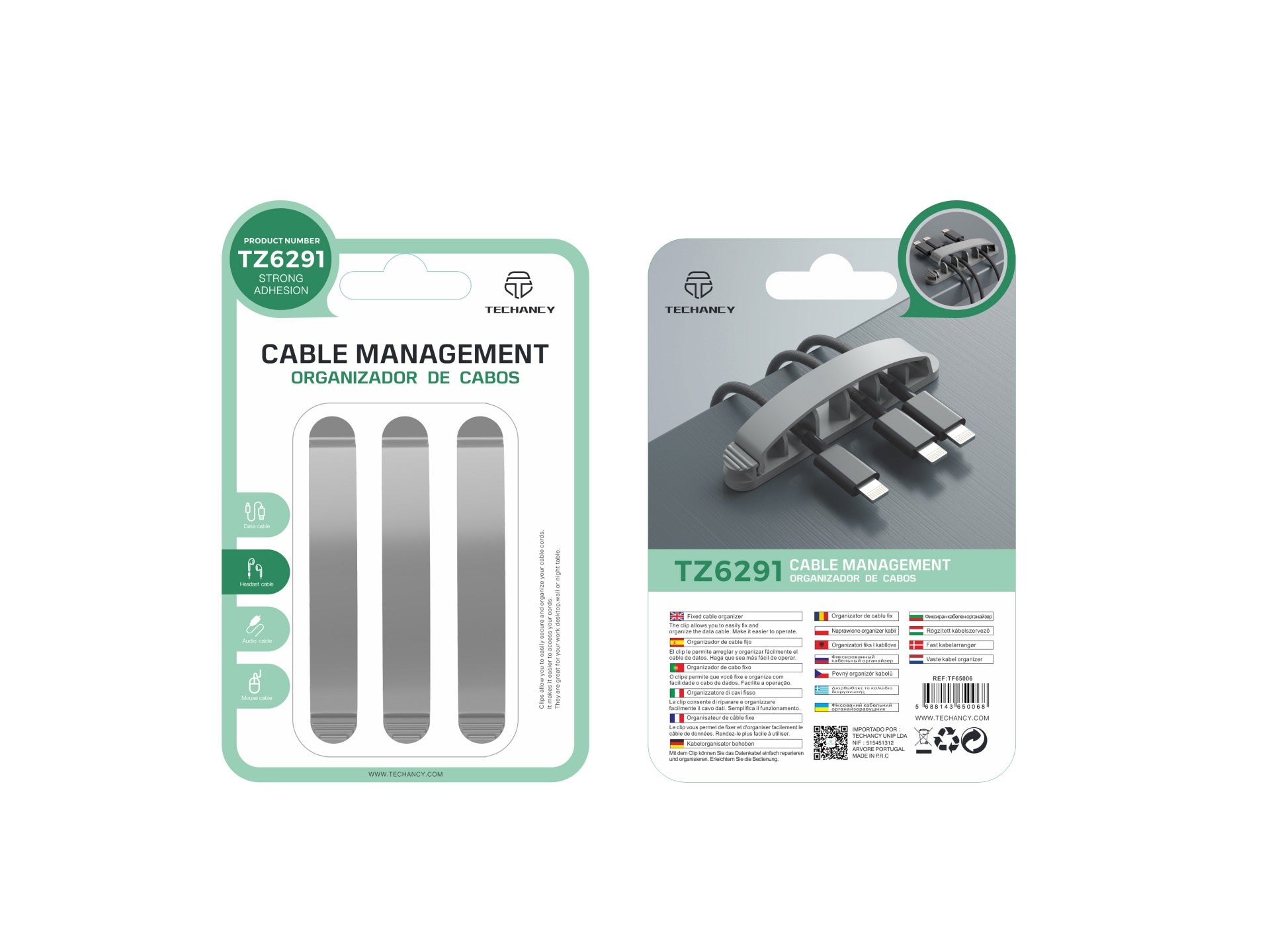 Soporte para bridas Techancy, TZ6291, paquete de 3, fácil de abrir y cerrar para guardar cables, gris.