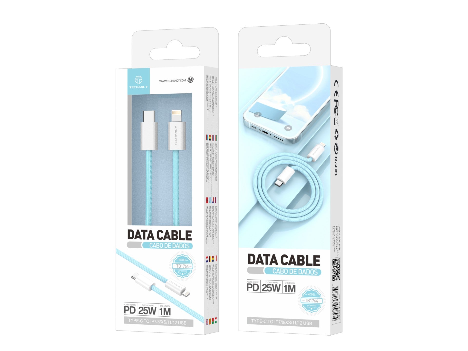 Cabo de dados Techancy PD-iPXS/11-14 25 W, TB1764, 1 m, azul