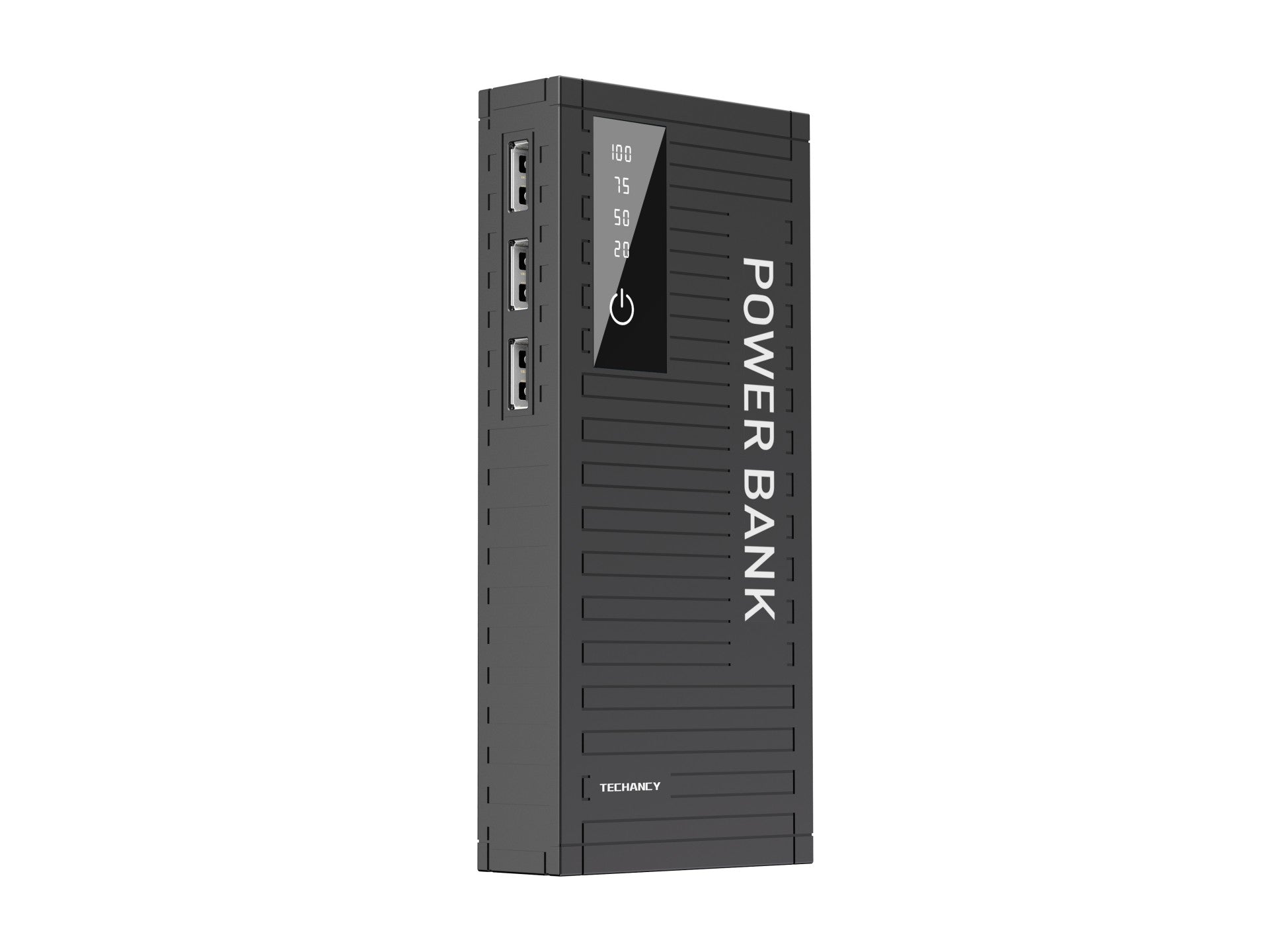 Techancy 5000mah Power Bank Preto TF2780，Carregamento Rápido De 2A,3 Saídas Usb Para Telemóvel/Tablet.