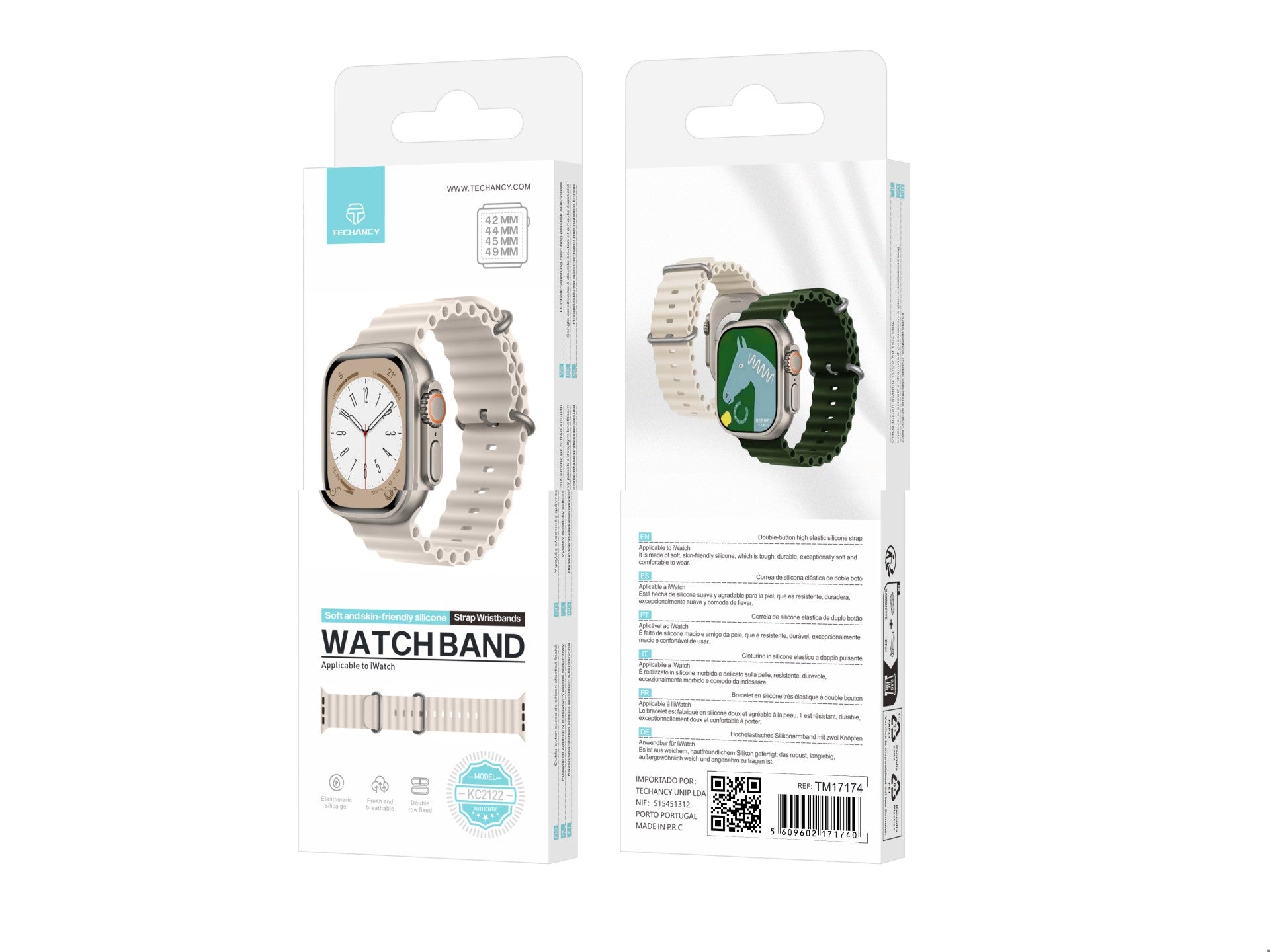 Correa de silicona blanca Techancy KC2122, compatible con Apple Watch de 42 mm, 44 mm, 45 mm y 49 mm, de silicona suave.