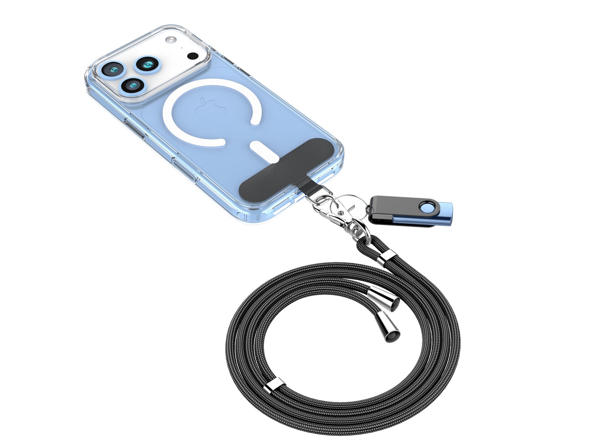 Techancy Universal Black Mobile Phone Cord KC2107, Adjustable Length 0-80 cm, Used with Mobile Phone Case