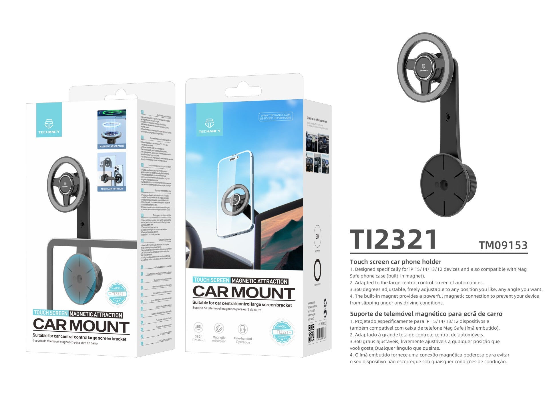 Techancy Suporte Magnético Para Telemóvel Para Automóvel TI2321 Para Ip 12-16 E Acessórios Mag Safe, Ajuste De 360