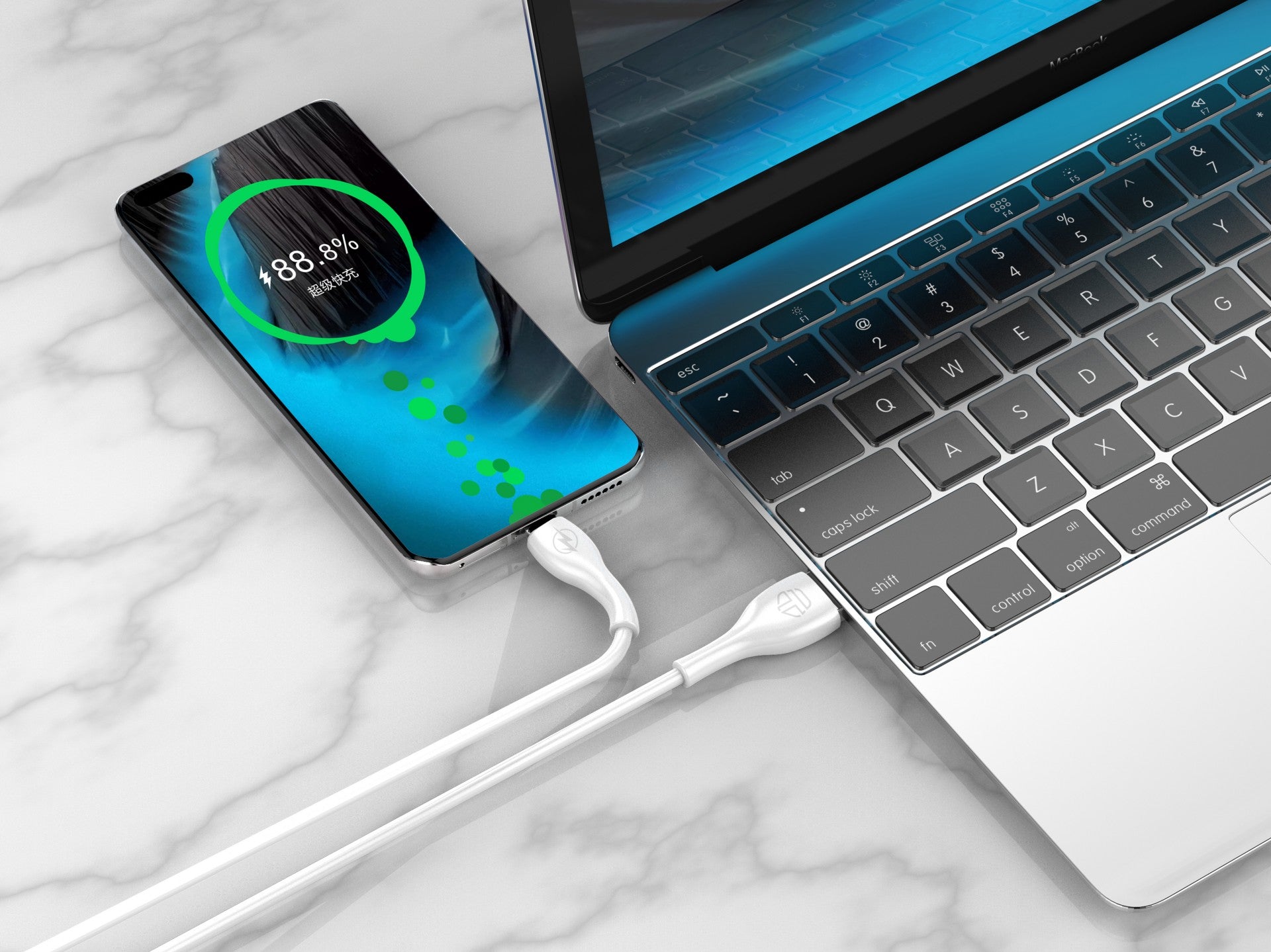 Techancy Cabo De Dados Rápido 3a TB1709, Conetor Usb-Micro, 1 Metro De Comprimento Para Transferência De Dados, Branco