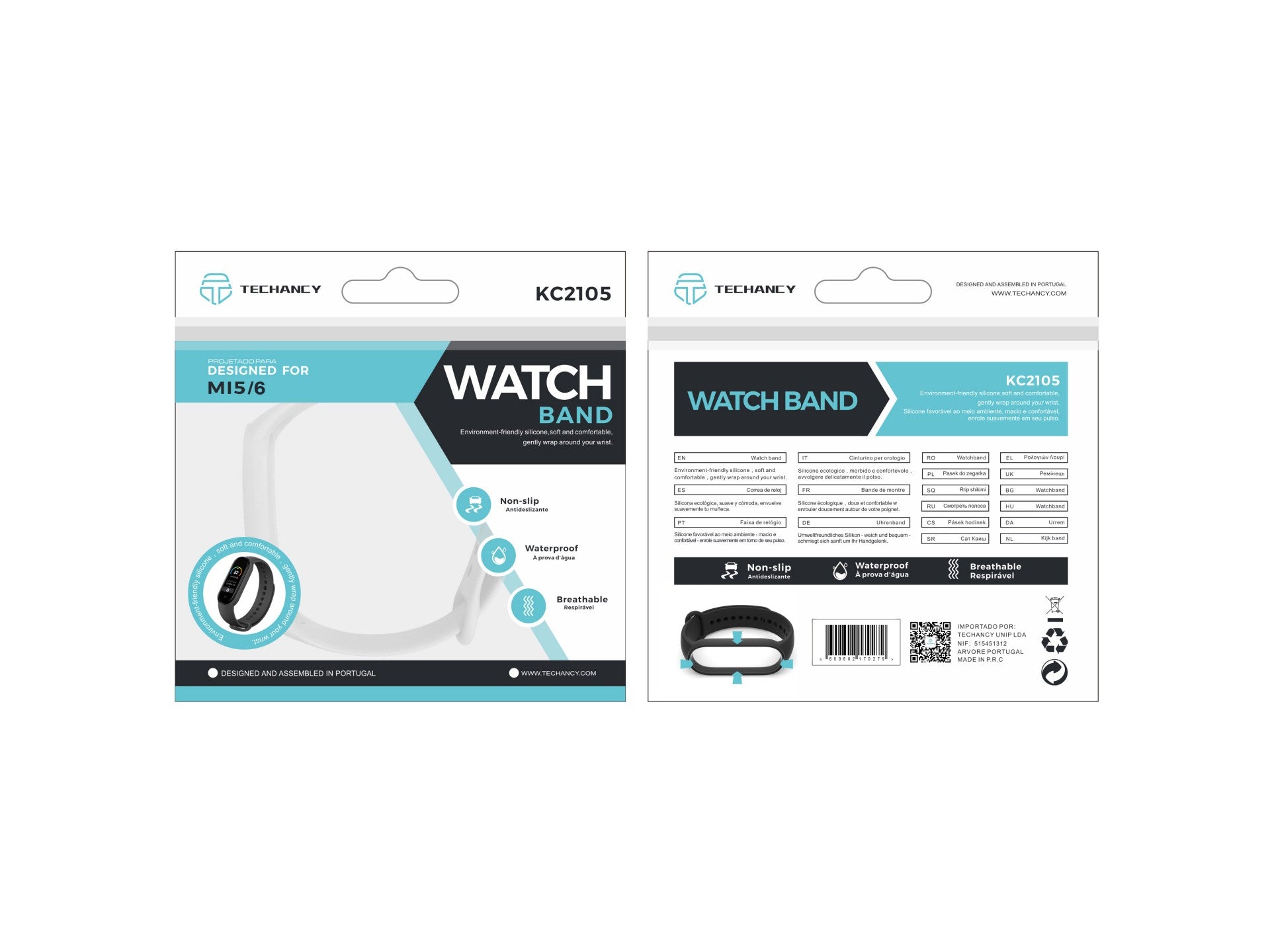 Techancy White Silicone Wristband KC2105, Compatible with Mi5/6 Smart Band, Made of Silicone, Soft and Comfortable.