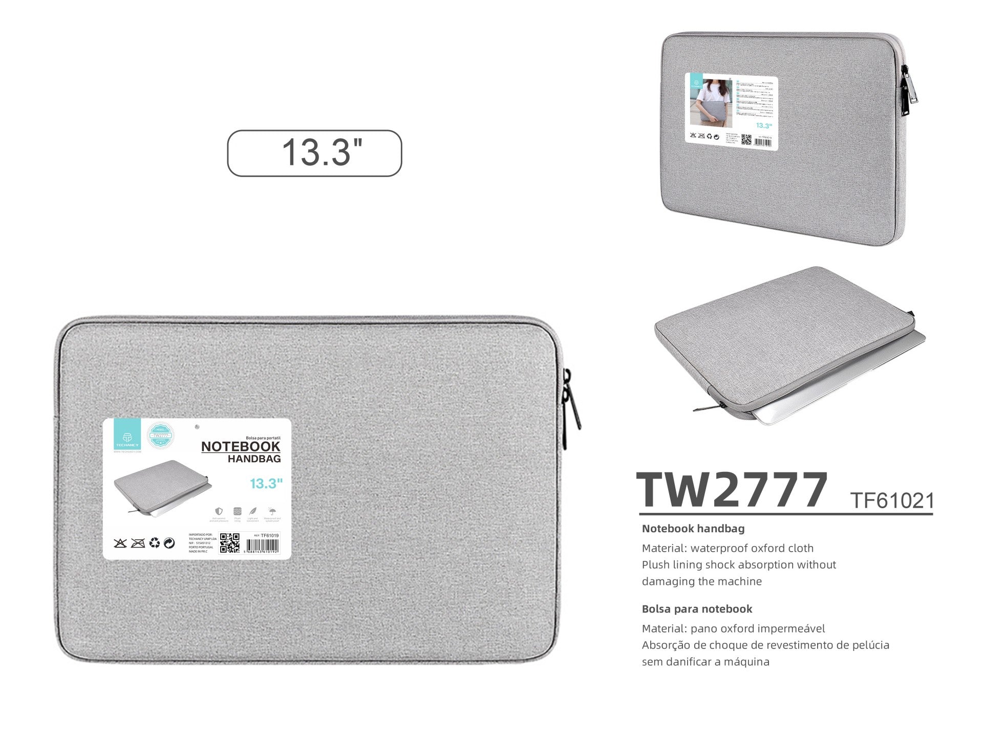 Techancy TW2777 - Funda para portátil (13,3 pulgadas), color gris