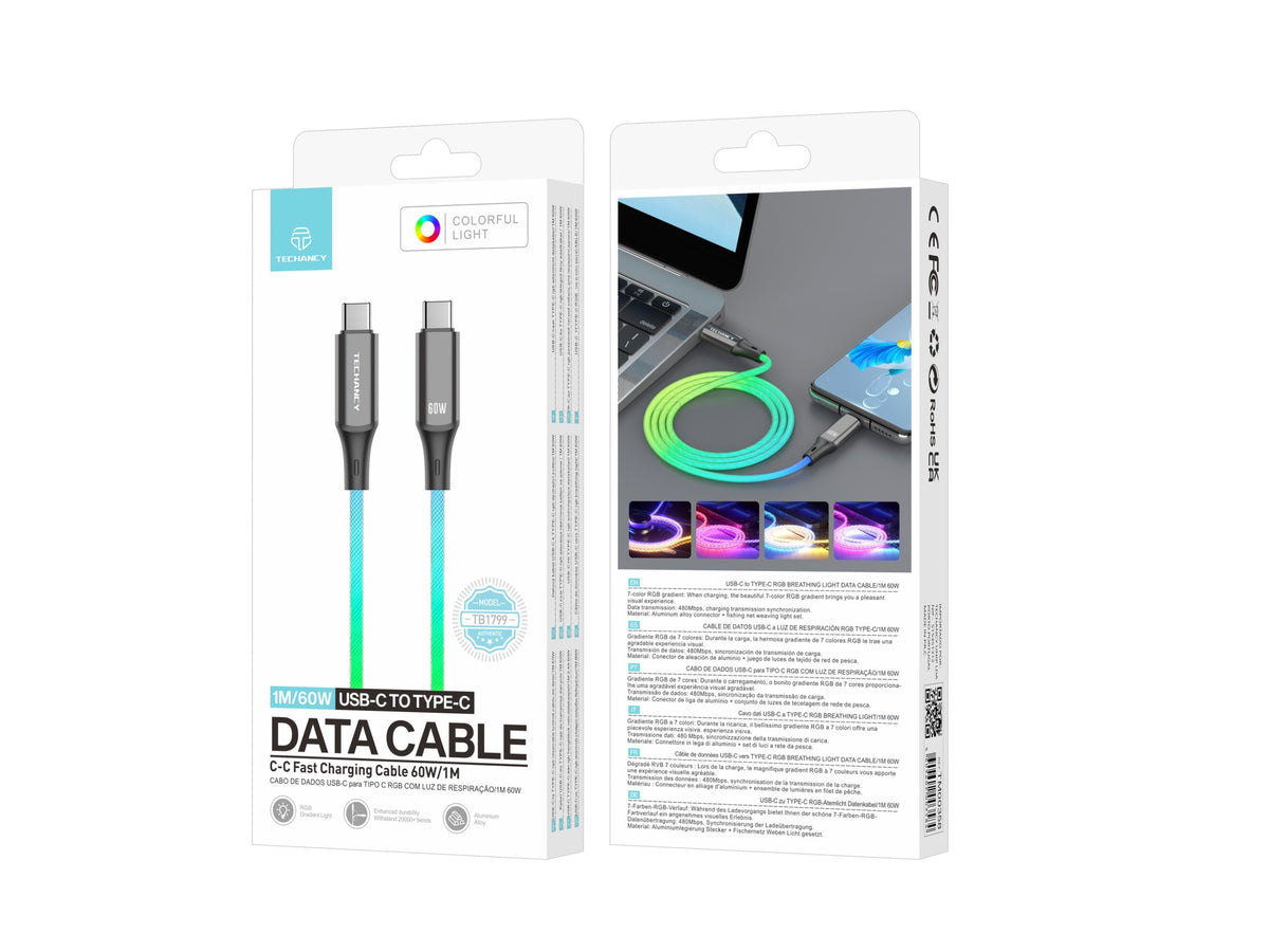 Cabo Techancy RGB 1 m — USB-C para USB-C (TM00358, 4)
