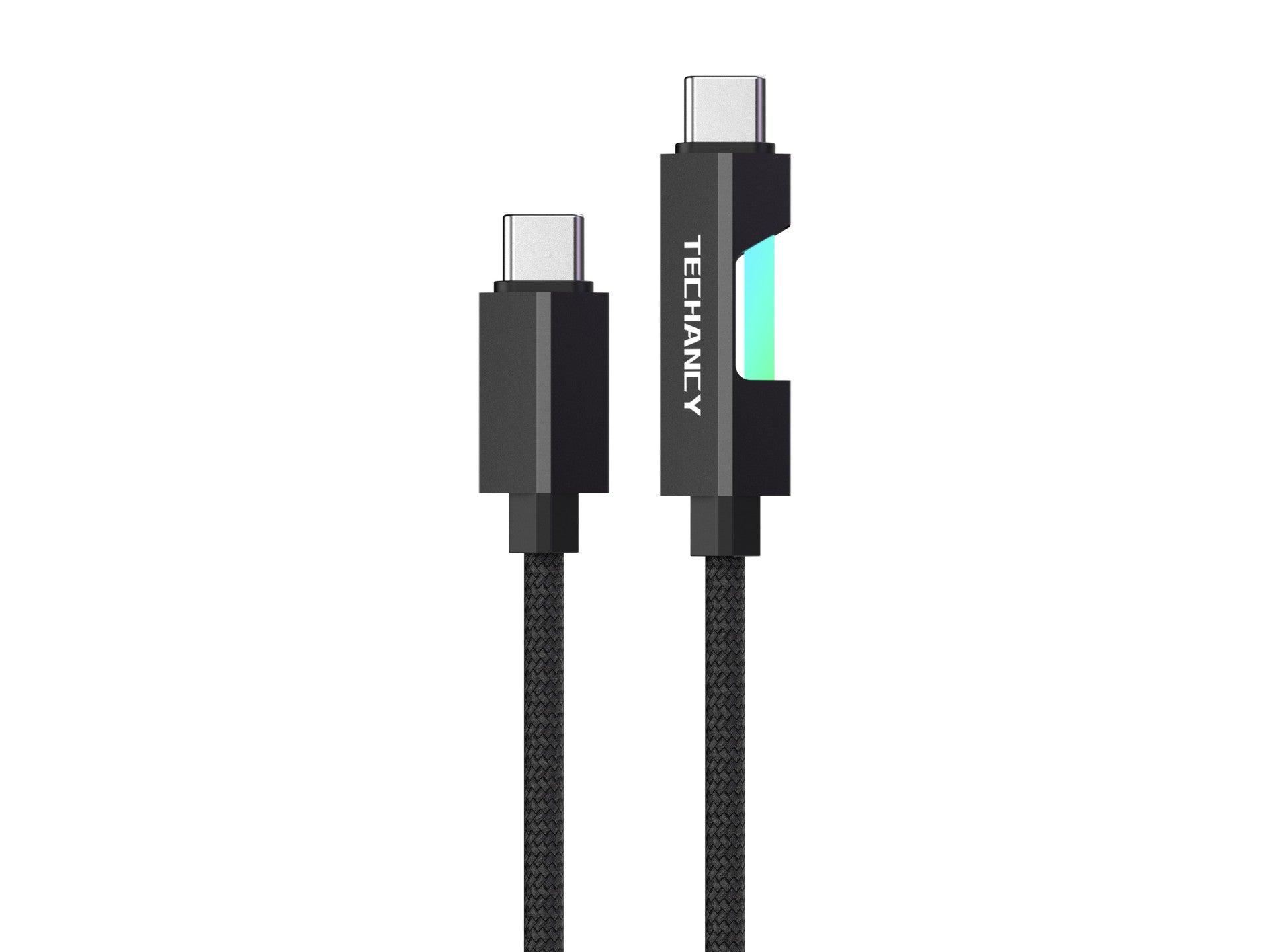 Techancy Cabo De Dados Usb-C Para Usb-C TB1797, 1m/60w Com Luz Rgb, Cabo Entrançado De Alumínio, Preto