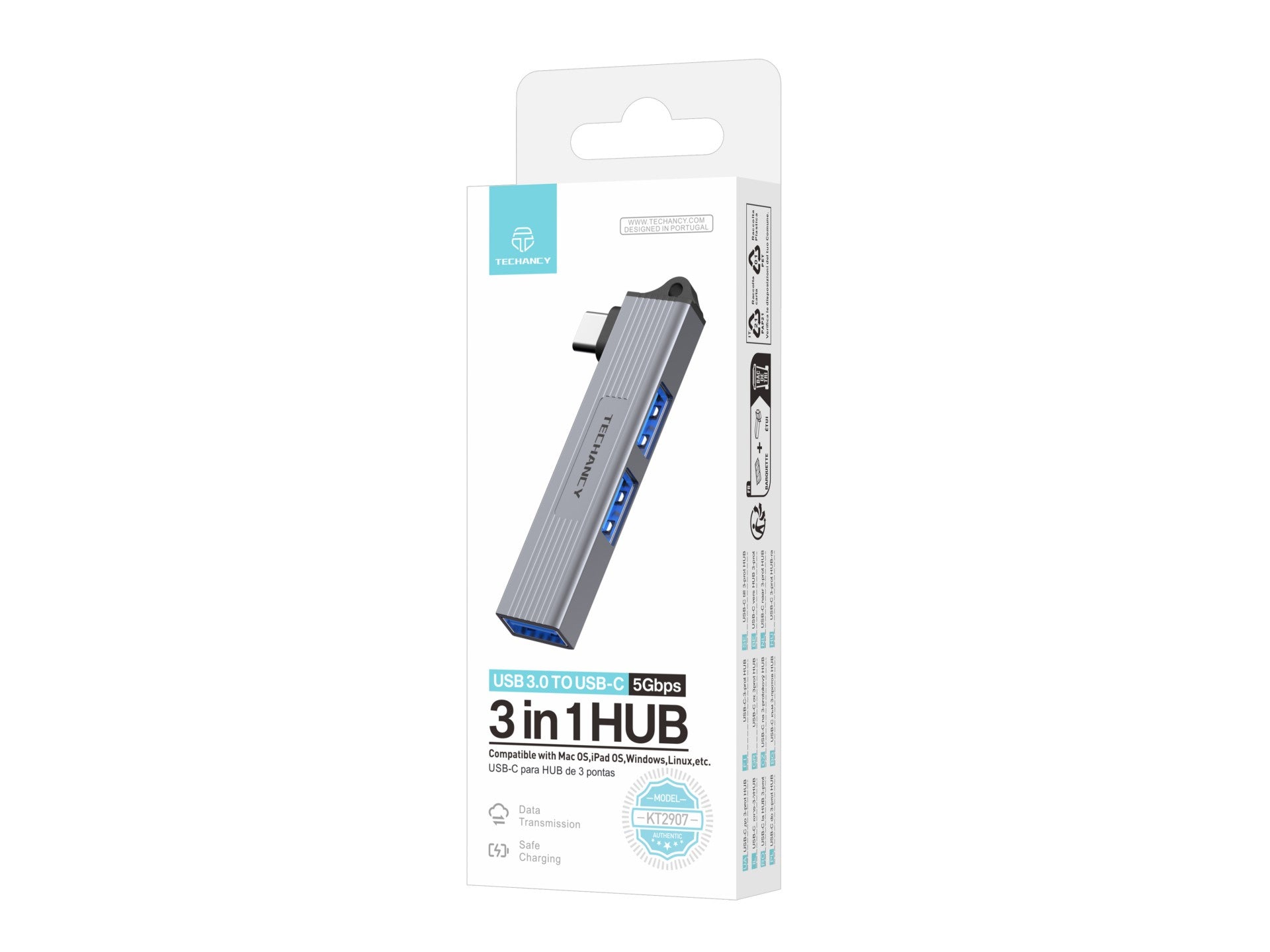 Techancy USB-C Hub to 3-Port USB 3.0 KT2907, Compatible with Mac OS, Windows and Linux, 5Gbps Data Transfer