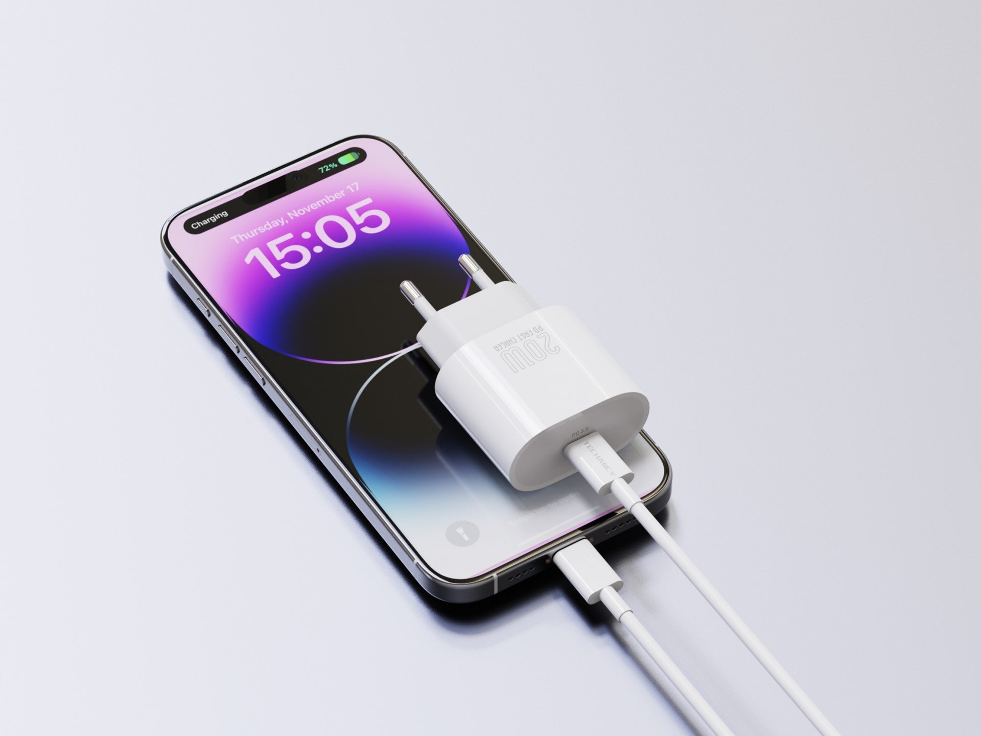 Techancy TA2824 PD3.0 20W Charger with USB-C to Lightning Cable Compatible with iPhone 8 to 14 Series