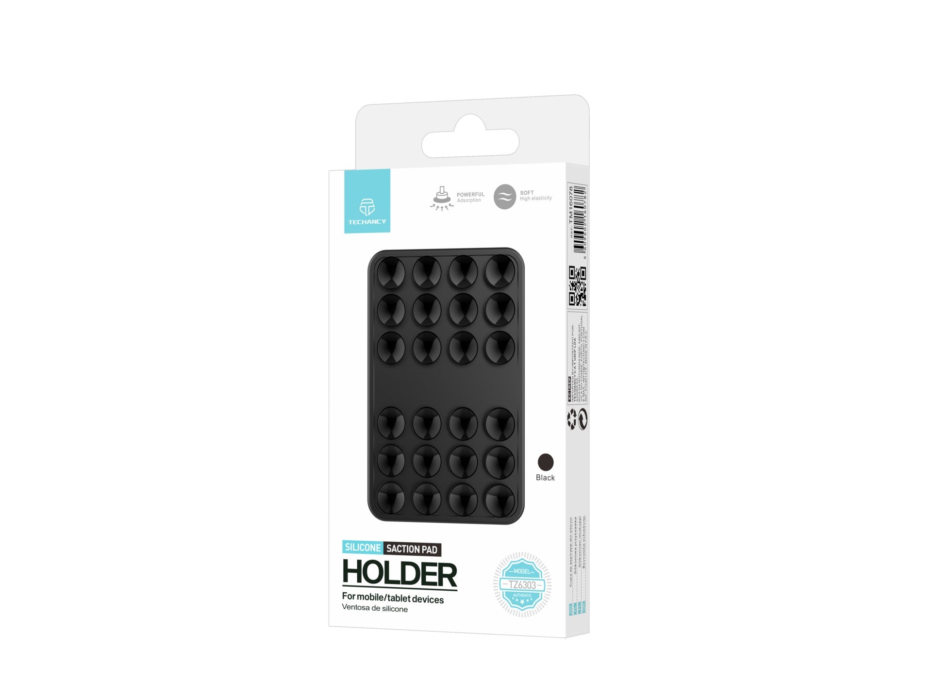 Techancy Silicone Suction Cup Holder TZ6303 Strong Grip Reusable Stable Non-slip for Mobile Phones and Tablets Black