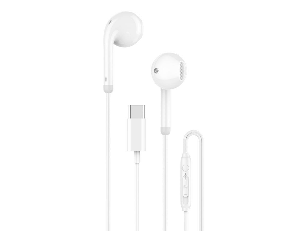 Auriculares USB-C com Fio Techancy TD8091, Som Estereo DSP, Microfone HD, Comandos, Plug and Play, Cabo 1.2m, Branco