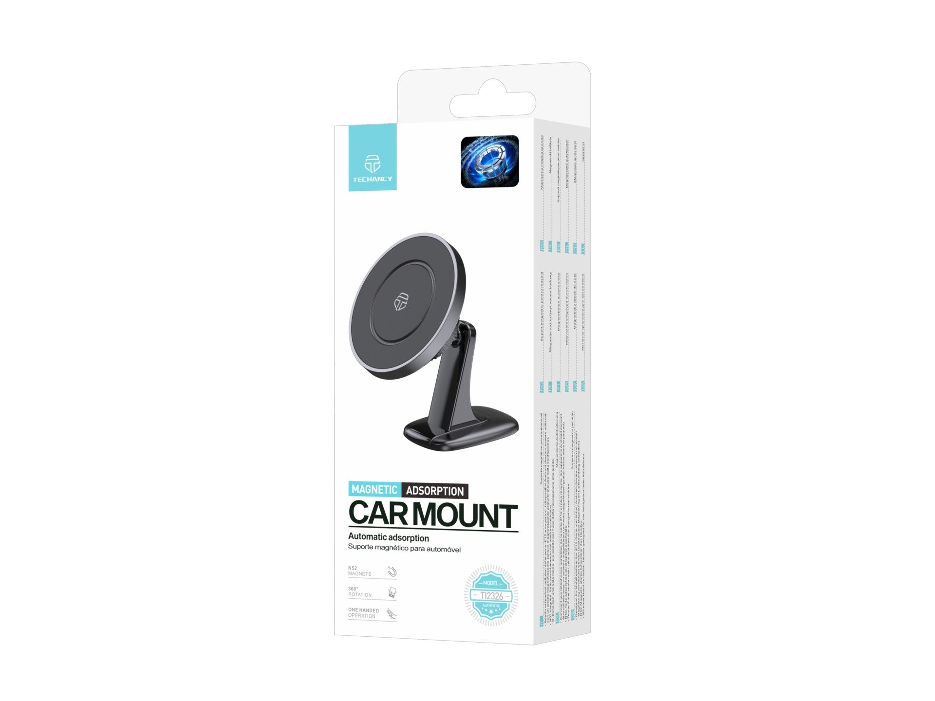 Techancy Suporte Magnético Para Telemóvel Preto Ti2326, Compatível Com Magsafe, Rotação De 360°, Fixação Magnética Forte
