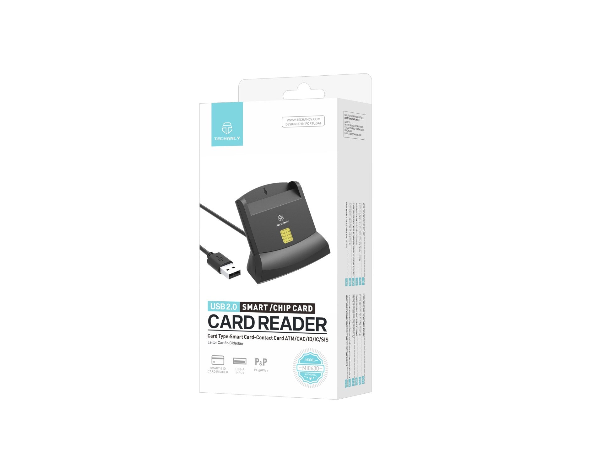 Techancy Leitor de cartão inteligente MI0630, interface USB 2.0, suporta vários tipos de cartões, compatível com vários sistemas, preto