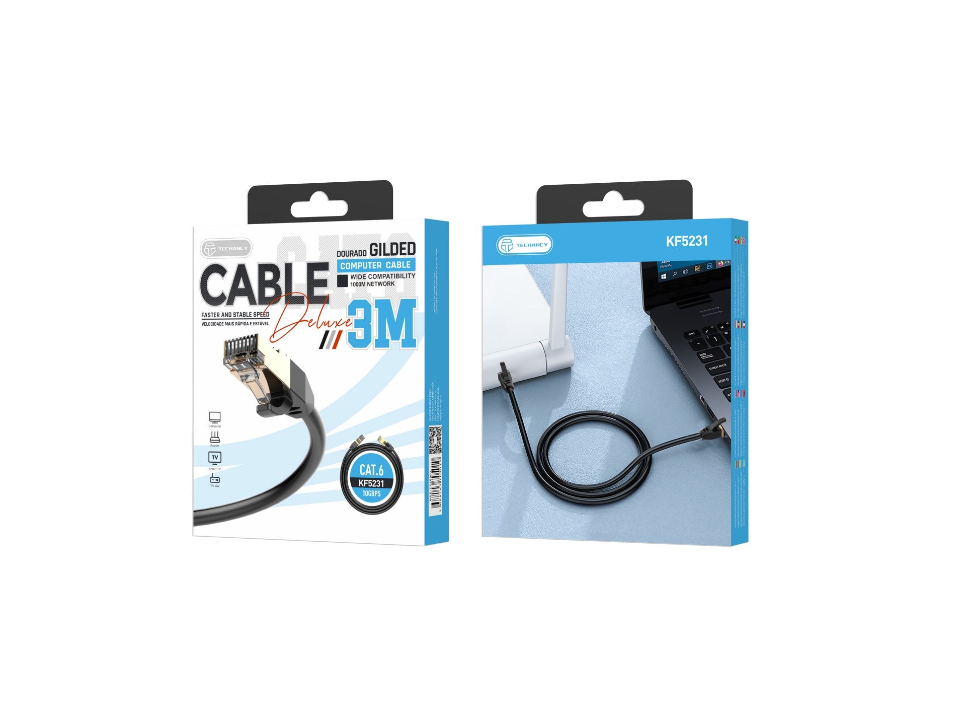 Techancy CAT-6 Network Cable, KF5231, RJ45 Gold-Plated Connector, 3 Meters, Black