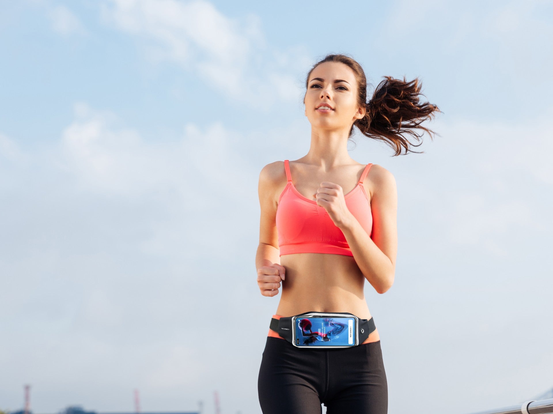 Techancy Sports Waist Pack, TU7449, Adjustable Elastic Waistband. Large Capacity for Cell Phone, Keys, Etc., Black